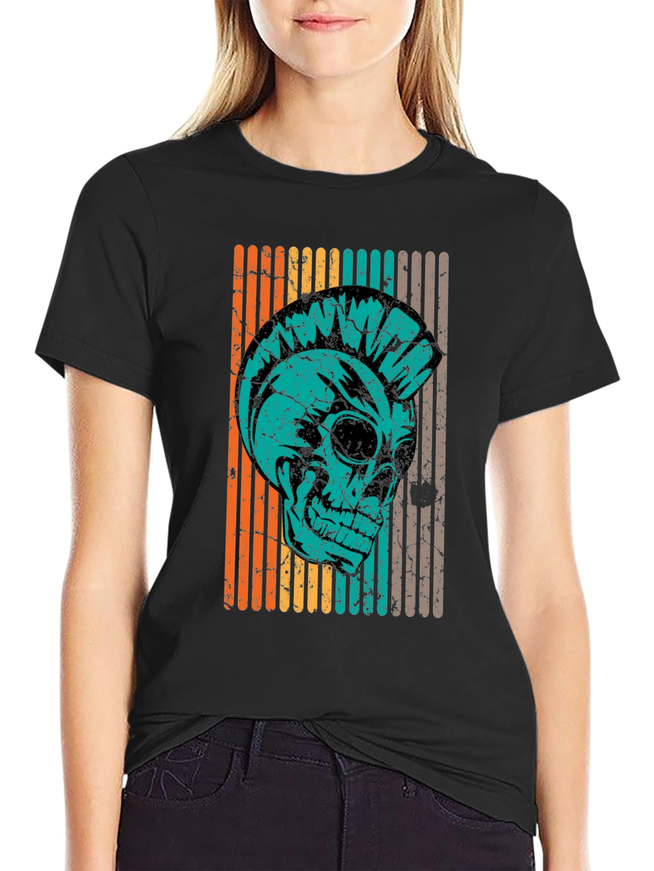 Black Retro Punk Skull T-Shirt - Vintage Style view 2