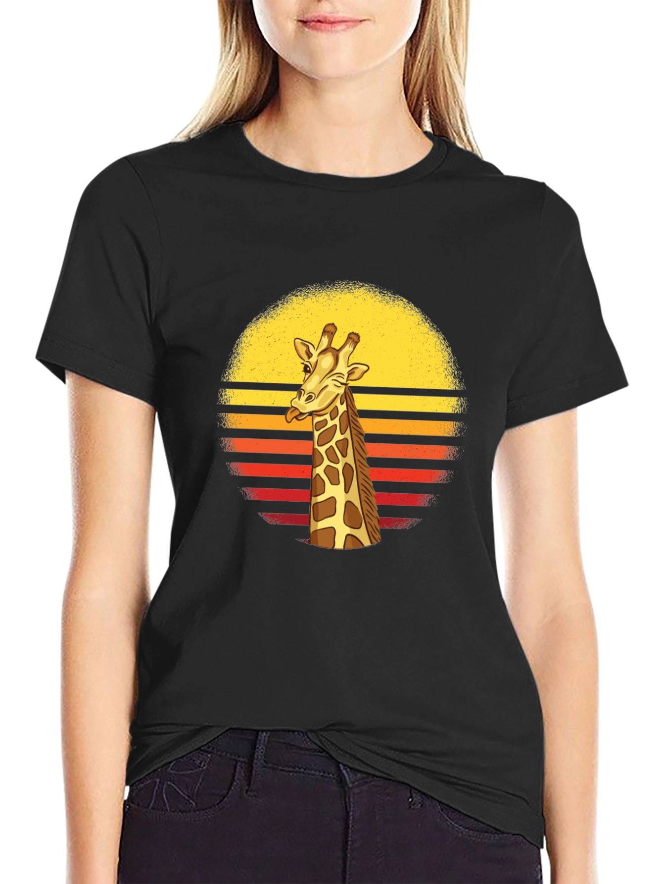 Black Giraffe Sunset Graphic Tee - Funny Animal T-Shirt view 2