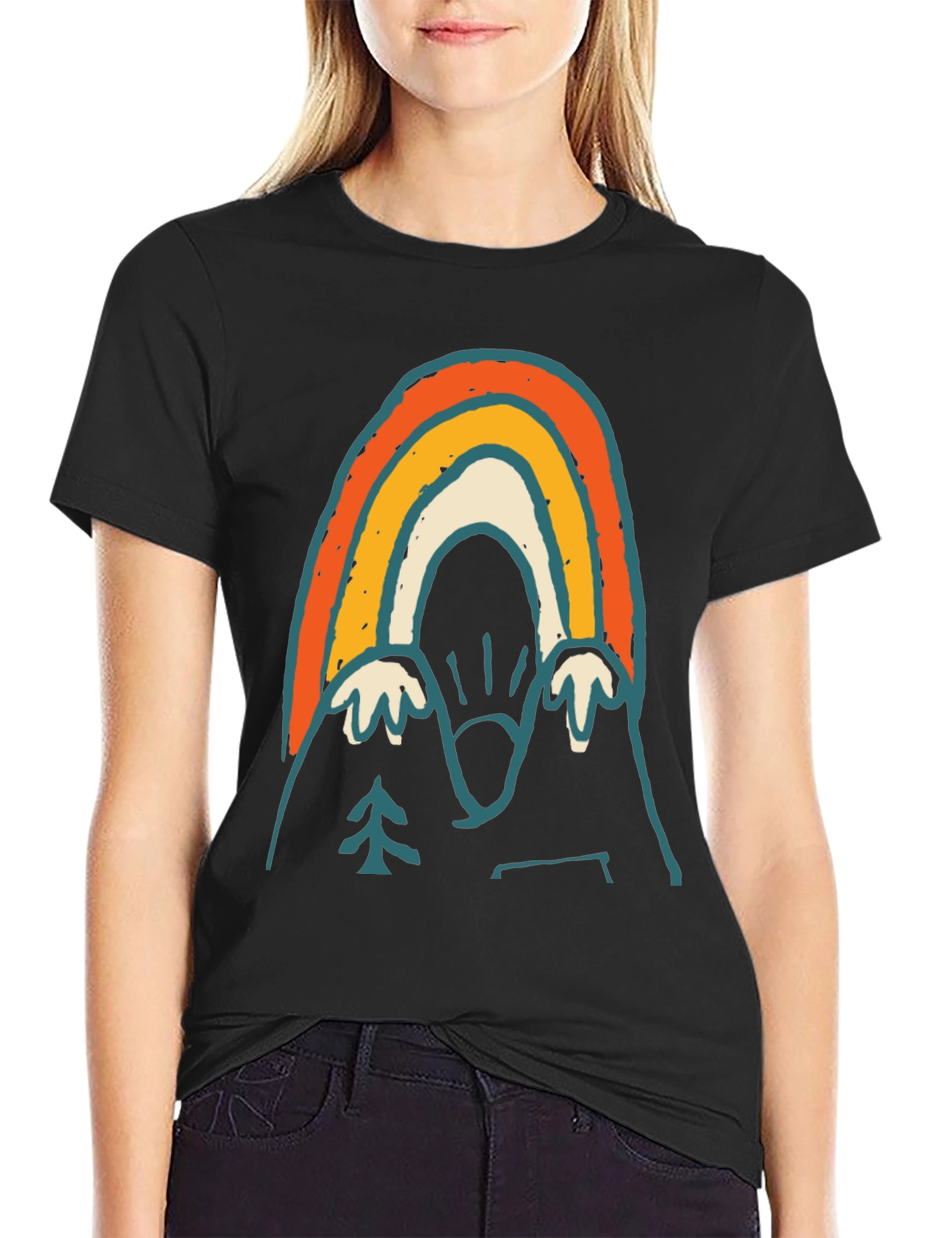 Black Retro Mountain Rainbow Graphic Tee - Black view 2