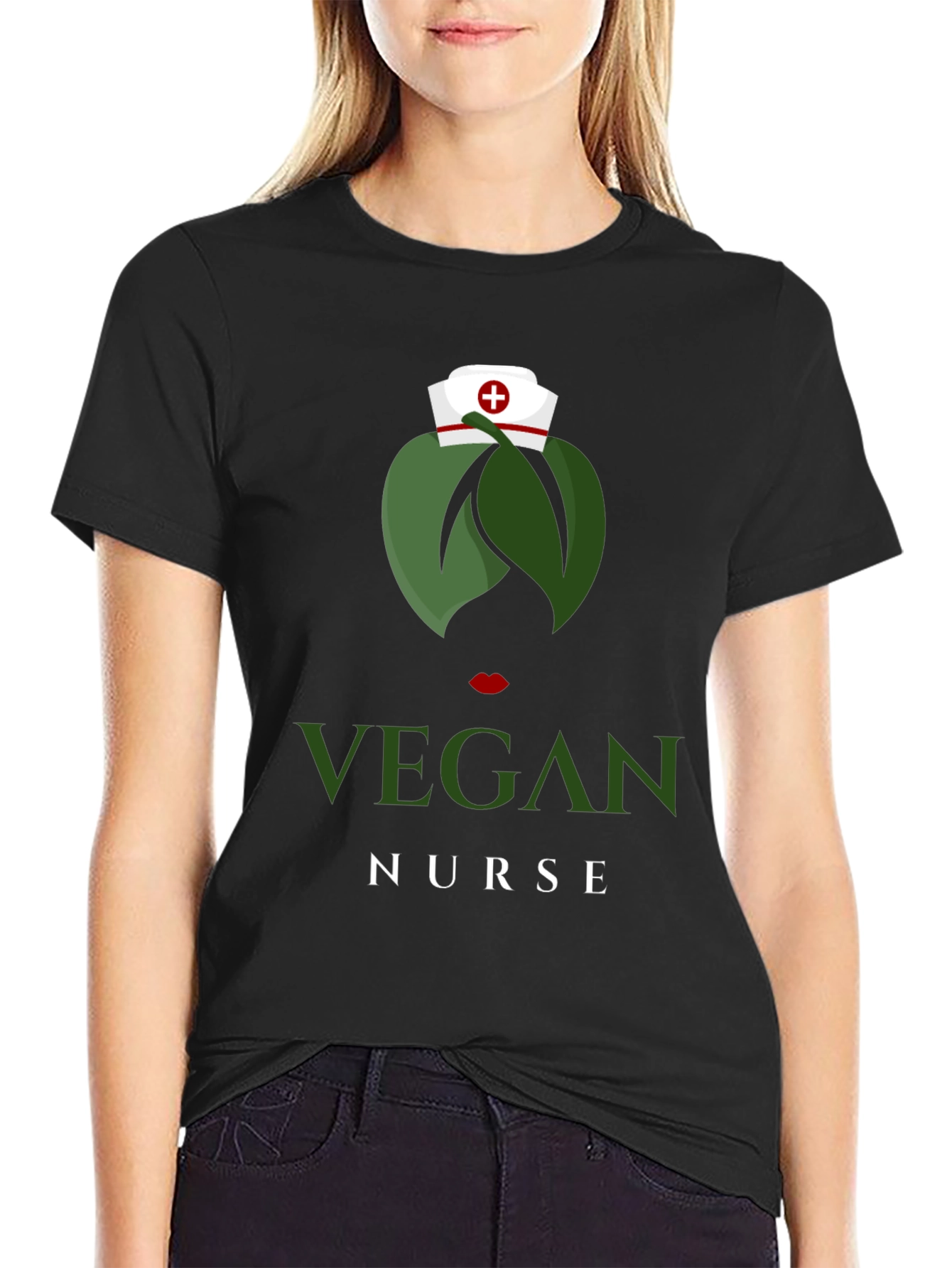 Black Vegan Nurse T-Shirt - Unique Graphic Tee view 2