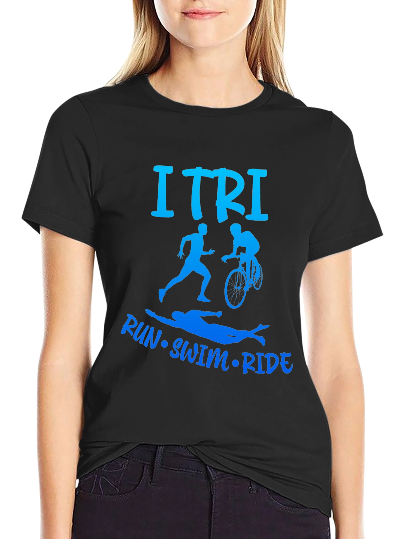 Black ITRI Run Swim Ride Triathlon T-Shirt view 2