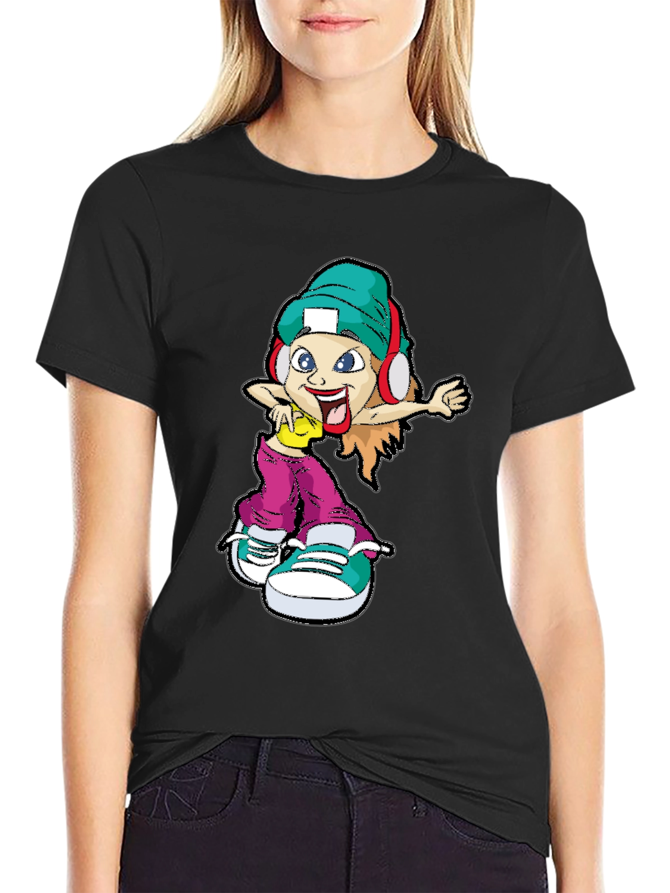 Black Cartoon Character Graphic Tee view 2