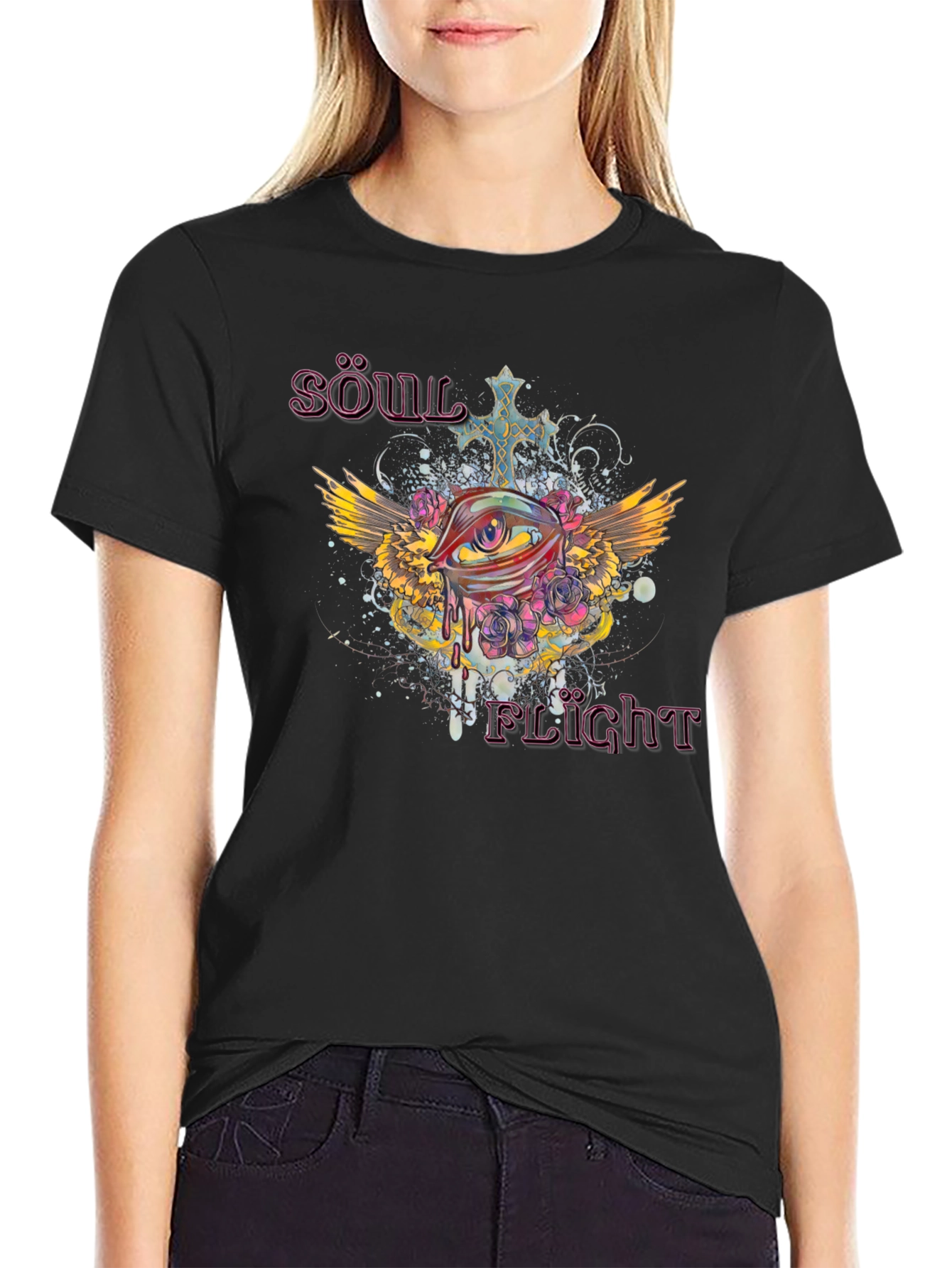 Black Soul Flight Graphic Print Black T-Shirt view 2
