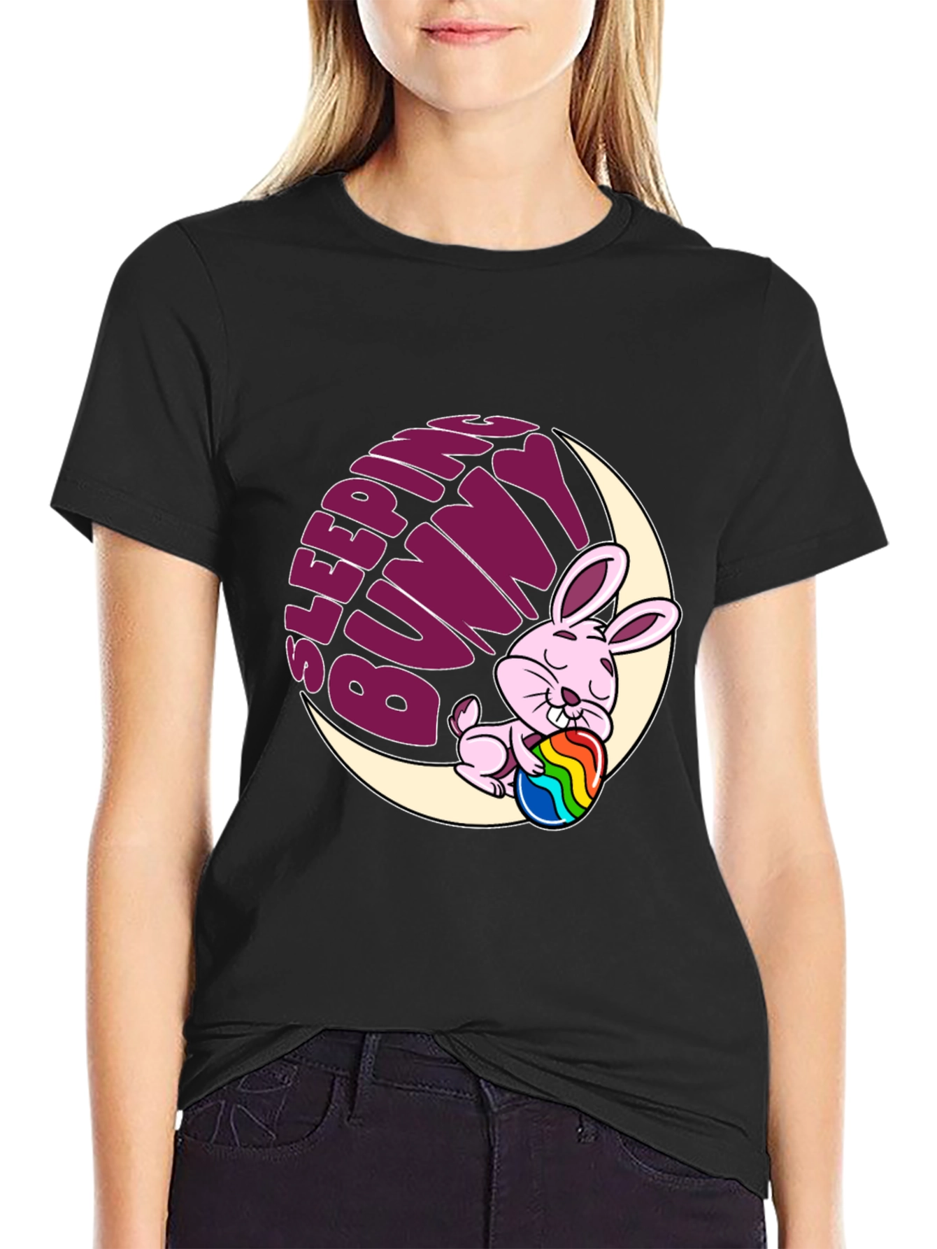 Black Sleeping Bunny Graphic Tee - Easter Holiday Shirt view 2