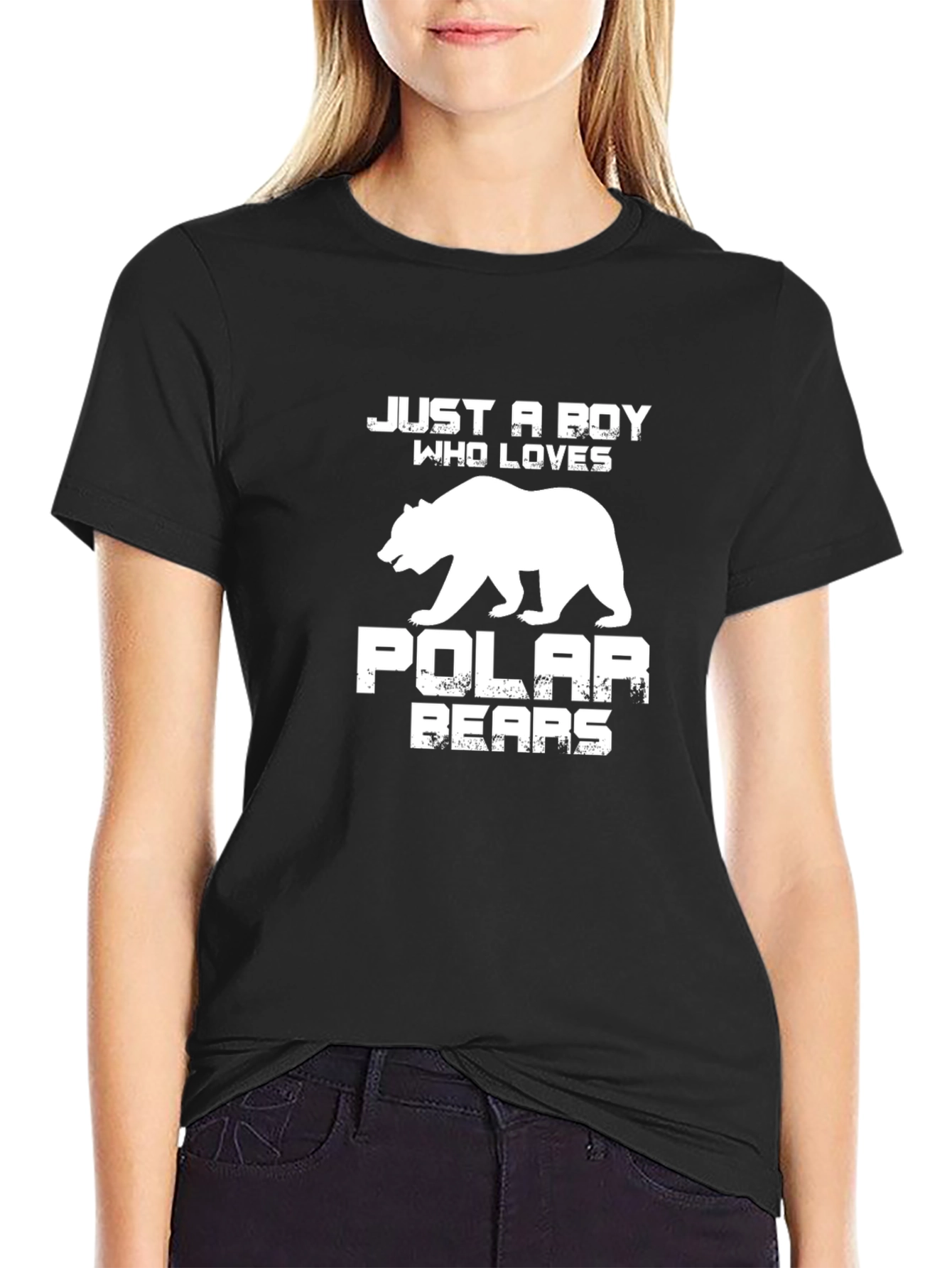 Black Just A Boy Who Loves Polar Bears Black T-Shirt view 2