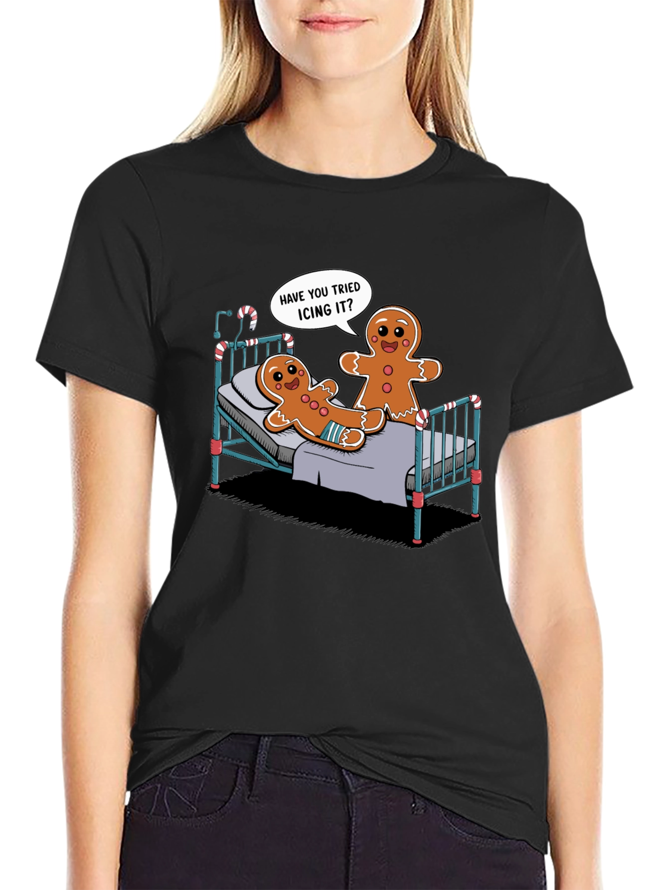 Black Funny Gingerbread Icing T-Shirt view 2