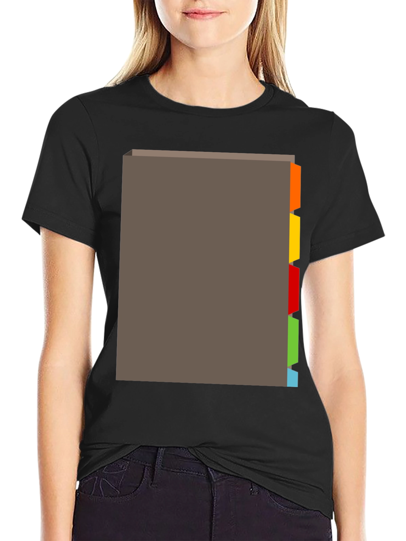 Black Black T-Shirt with Tabbed Book Design view 2