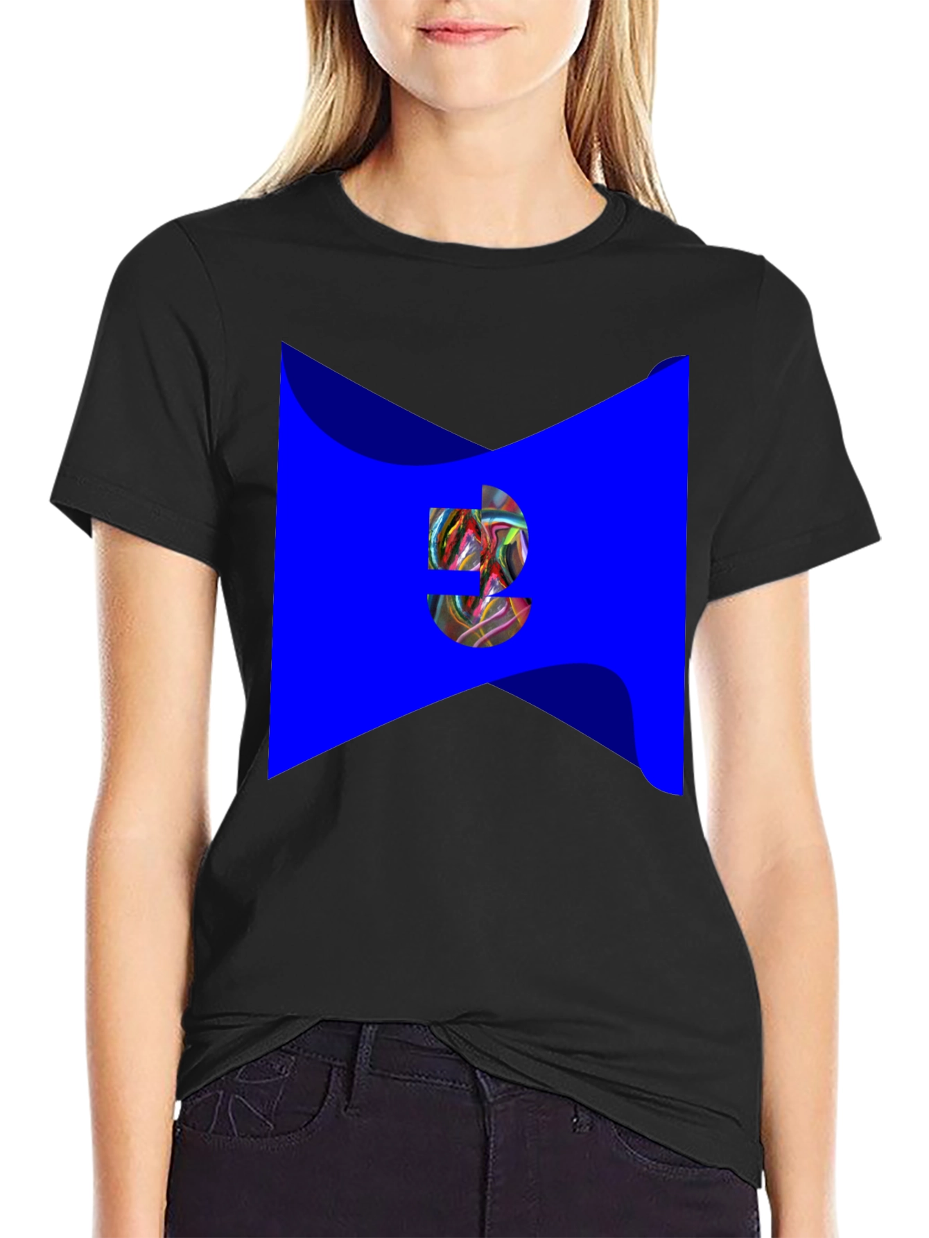 Black Abstract Graphic Print Black T-Shirt view 2