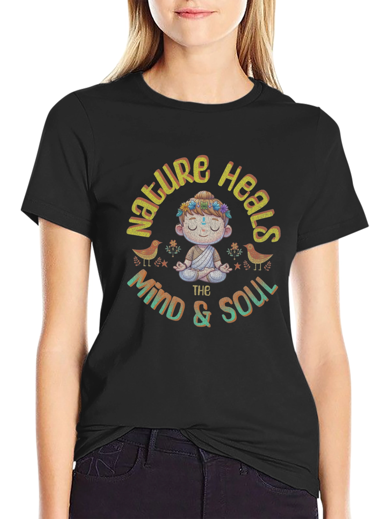 Black Nature Heals Mind & Soul Black Graphic T-Shirt view 2