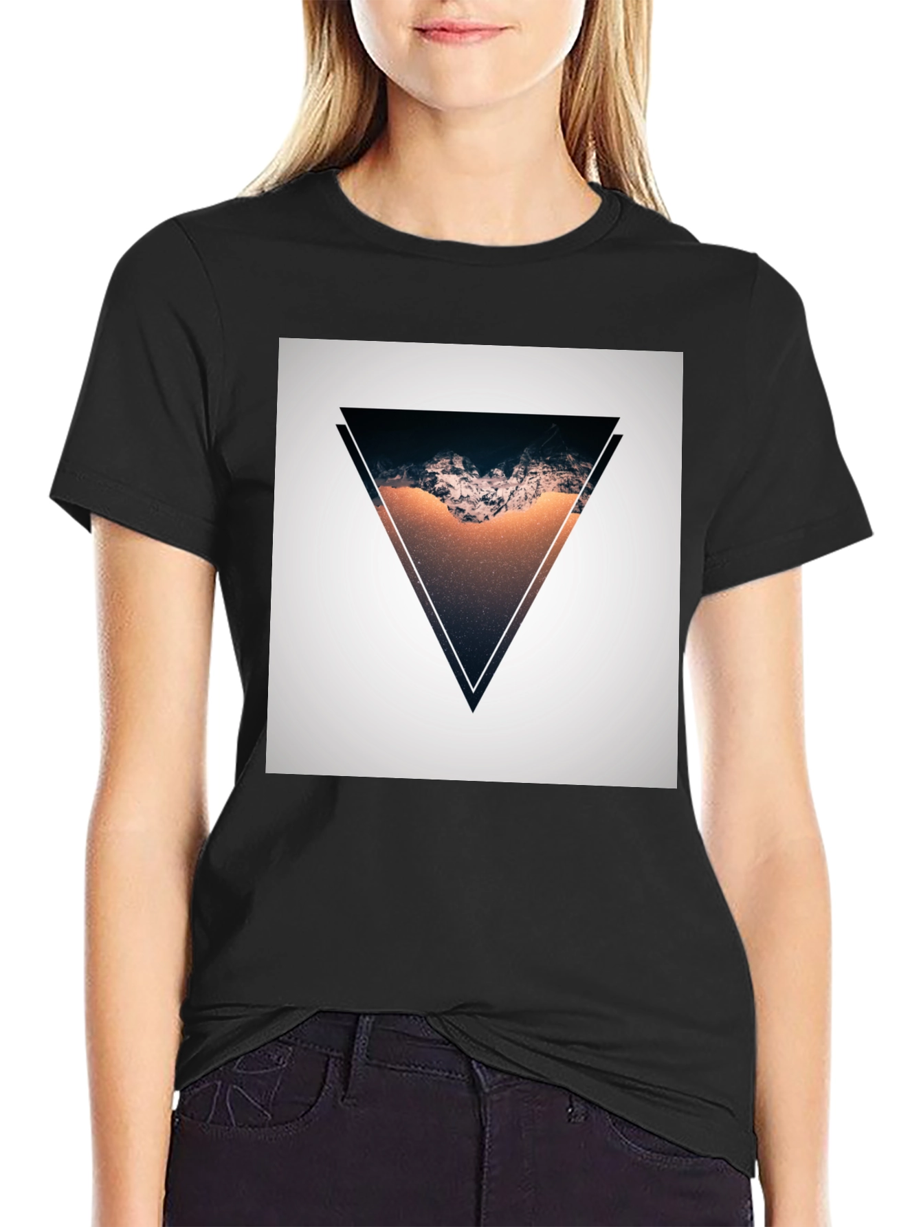 Black Geometric Triangle Graphic T-Shirt - Modern Design view 2