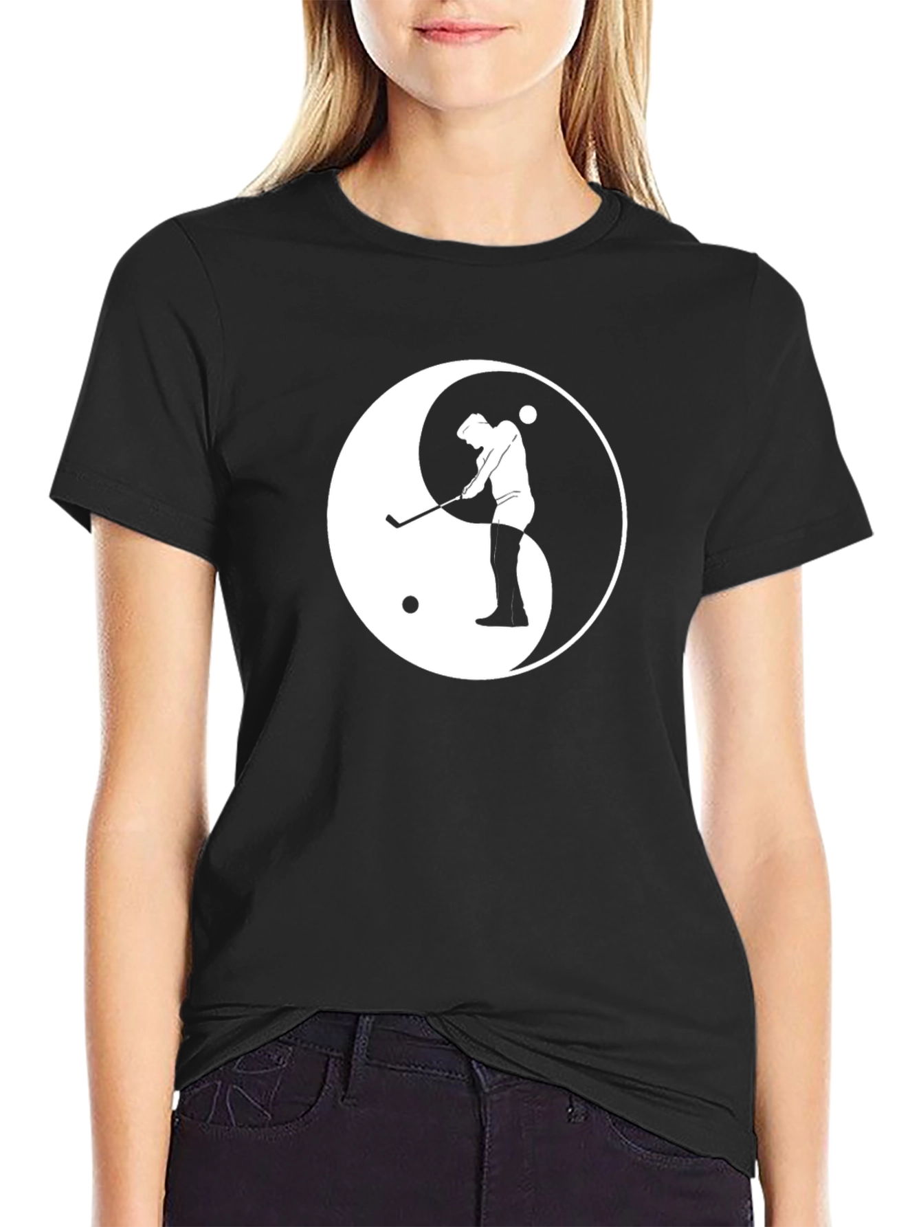 Black Yin Yang Golf T-Shirt - Classic Black Tee view 2