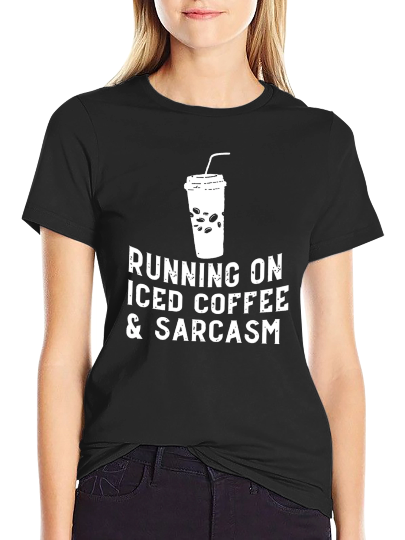 Black Running on Iced Coffee & Sarcasm Graphic Tee view 2