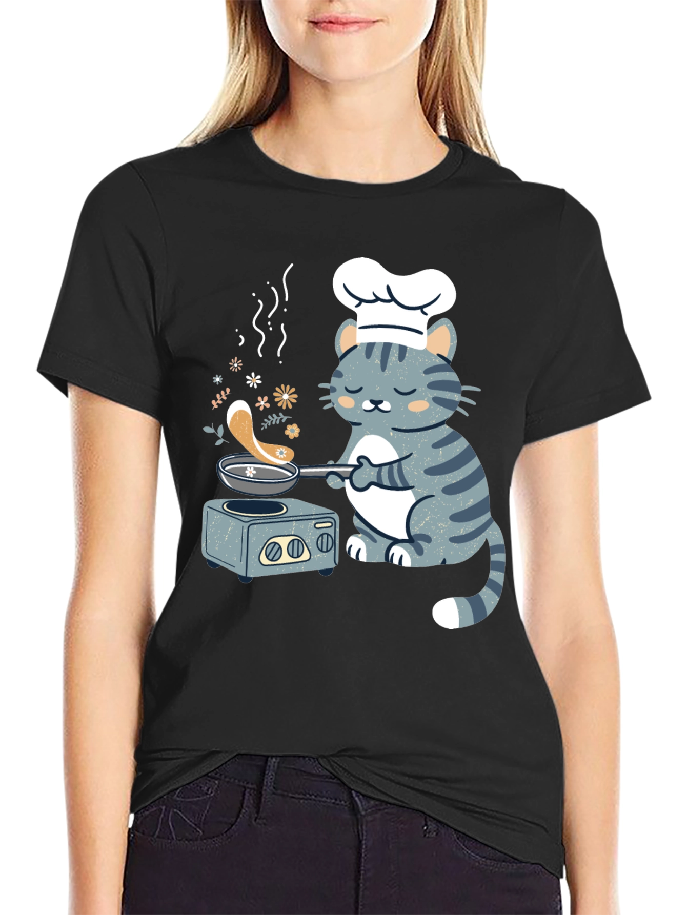 Black Chef Cat T-Shirt - Funny Cooking Kitten Tee view 2