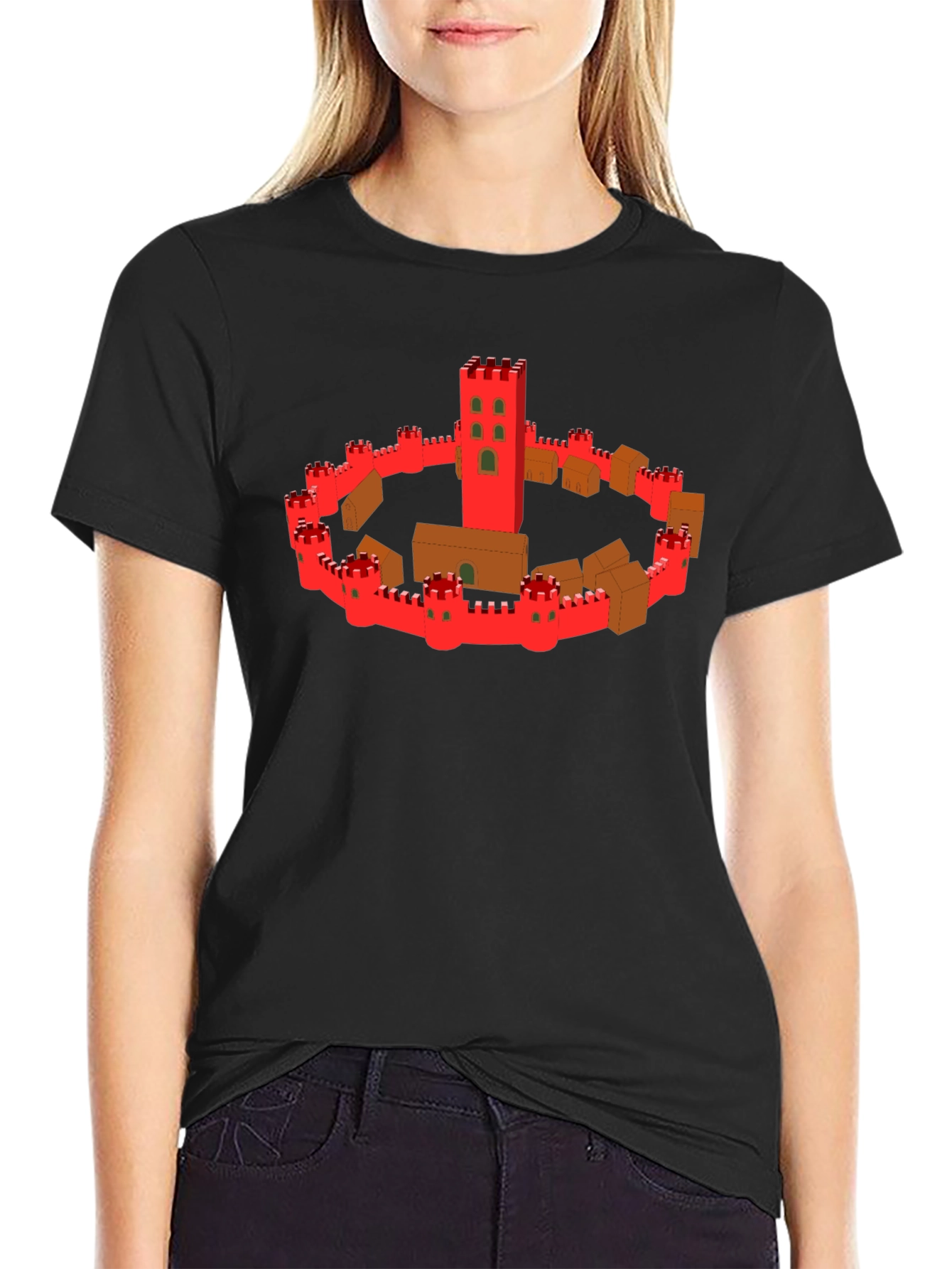 Black Medieval Castle Graphic Tee - Black Cotton T-Shirt view 2