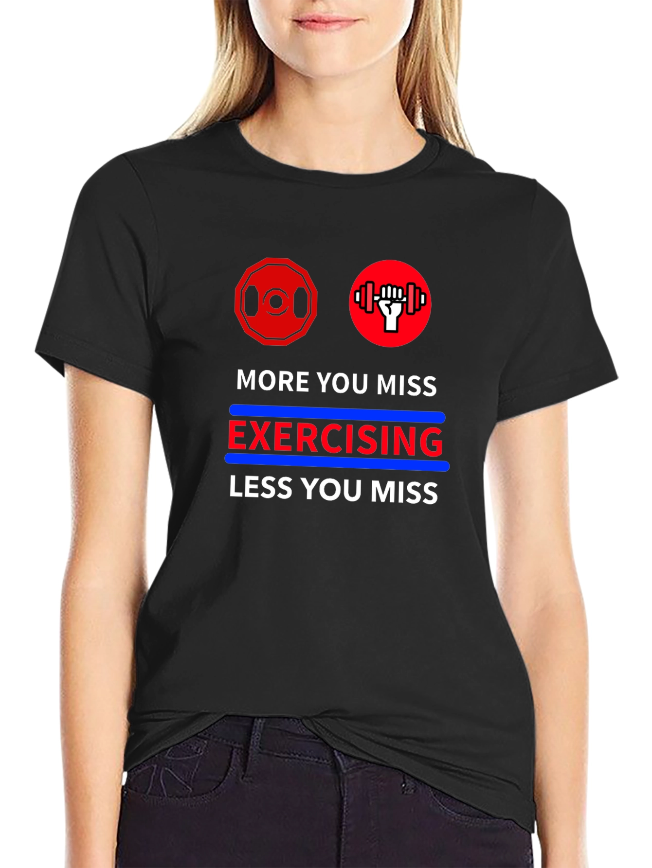 Black Motivational Workout T-Shirt - More You Miss Exercising view 2
