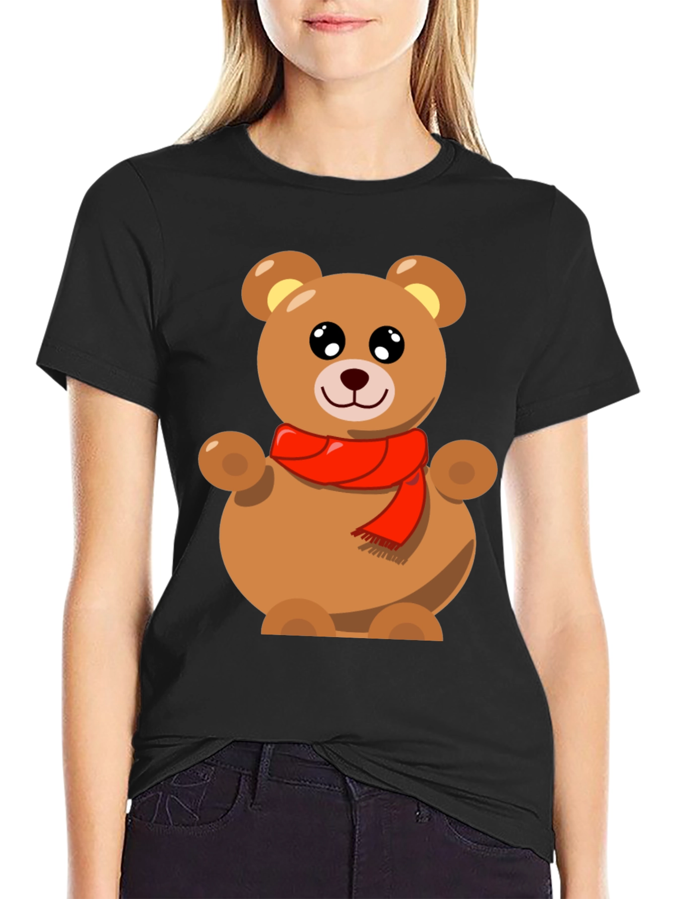 Black Cute Teddy Bear Graphic Tee - Black view 2