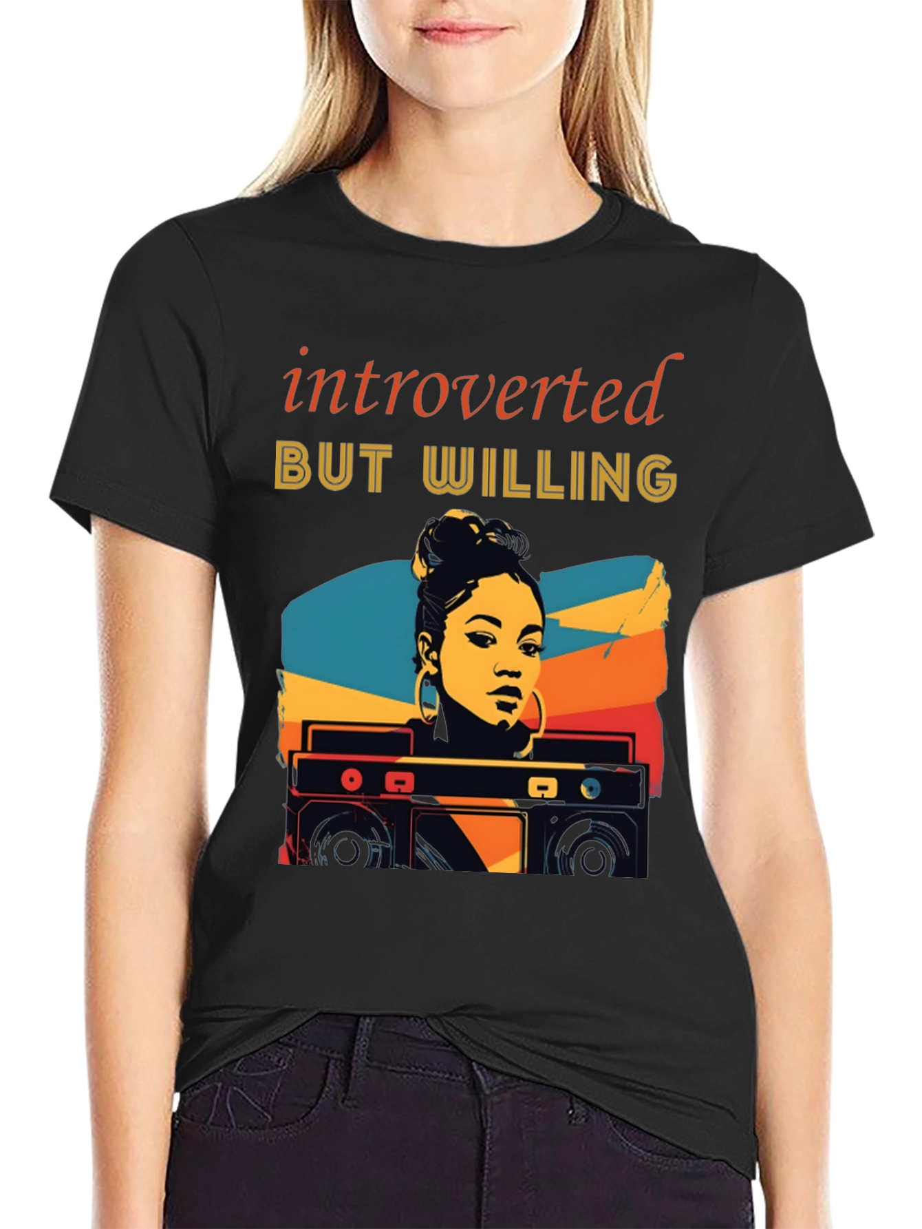 Black Introverted But Willing Graphic T-Shirt view 2