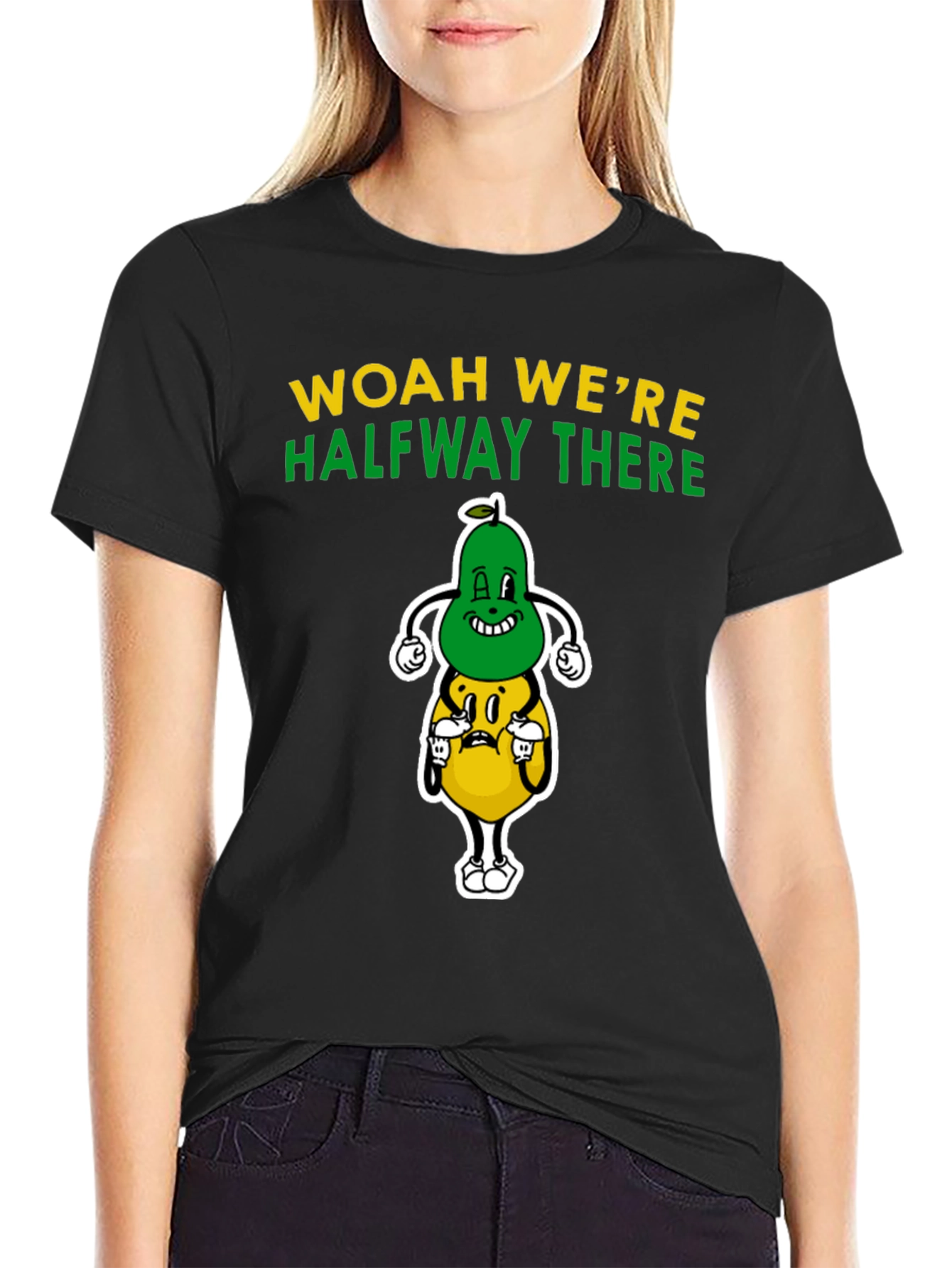 Black Woah We're Halveway There Cartoon Graphic T-Shirt view 2