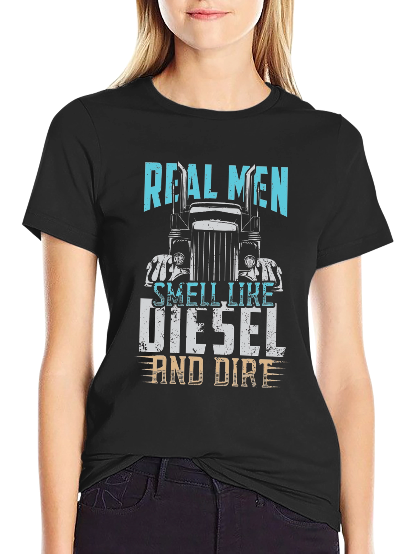 Black Real Men Diesel and Dirt Trucker T-Shirt view 2