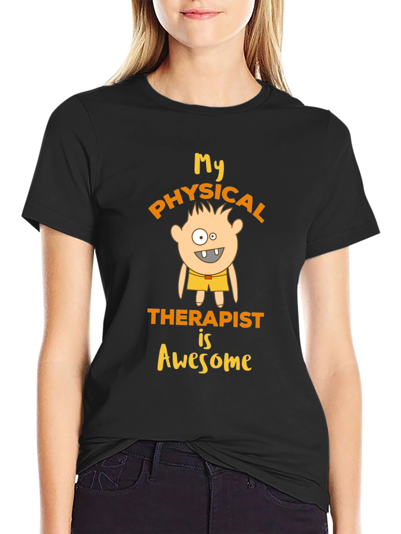 Black My Physical Therapist is Awesome T-Shirt view 2