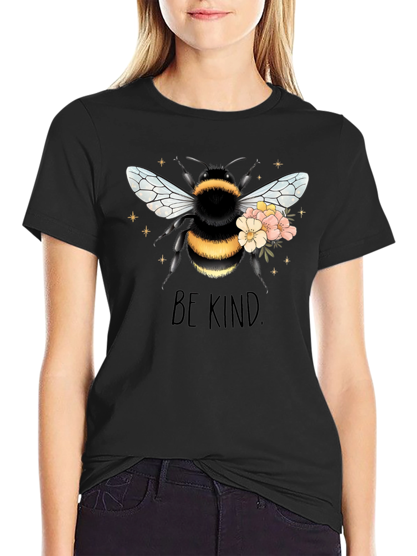 Black Bee Kind Graphic T-Shirt - Black view 2