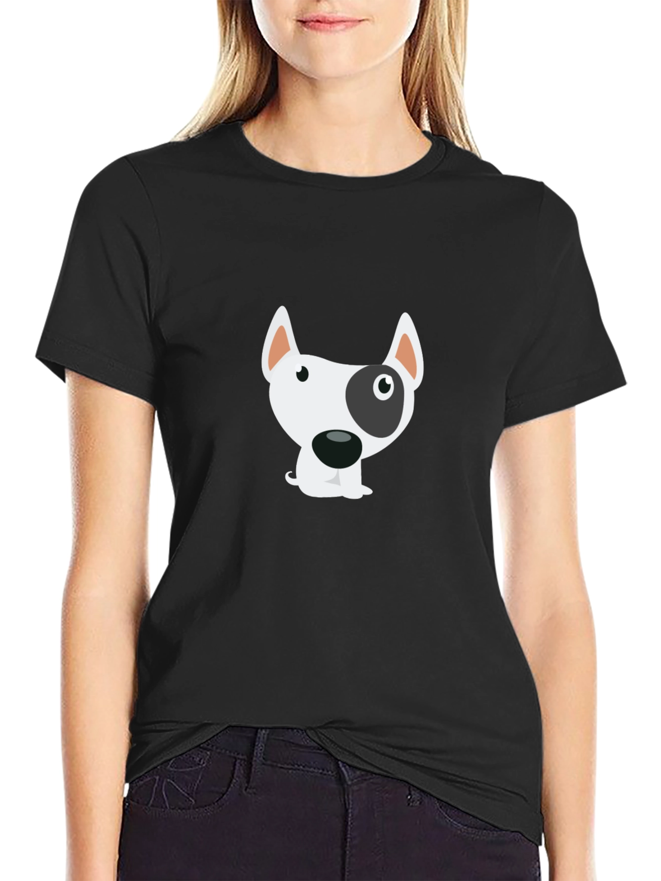 Black Cartoon Dog Graphic Black T-Shirt view 2