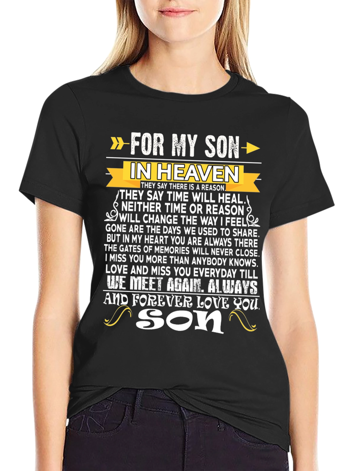 Black For My Son In Heaven Memorial T-Shirt view 2