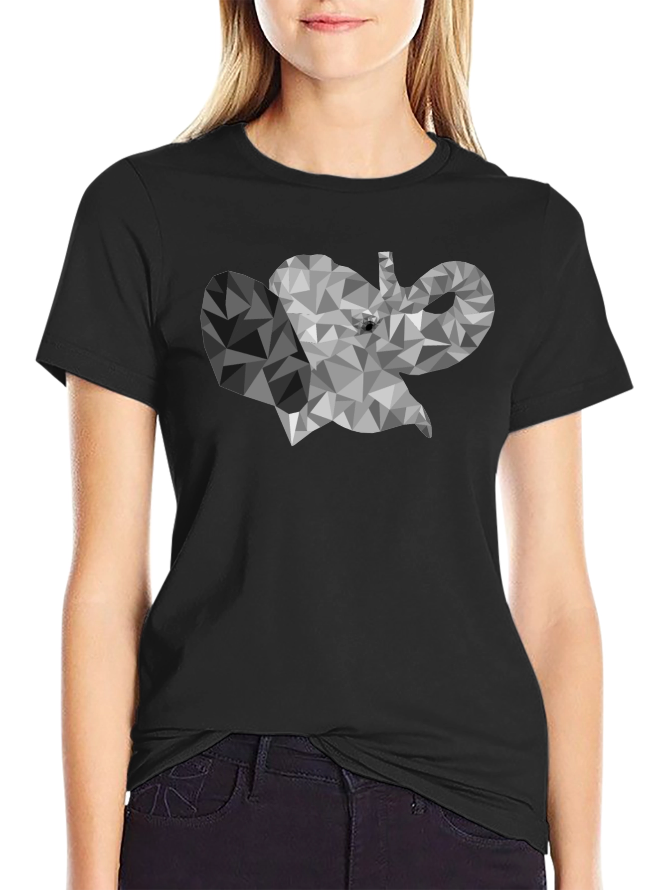 Black Geometric Elephant Graphic T-Shirt - Modern Style view 2