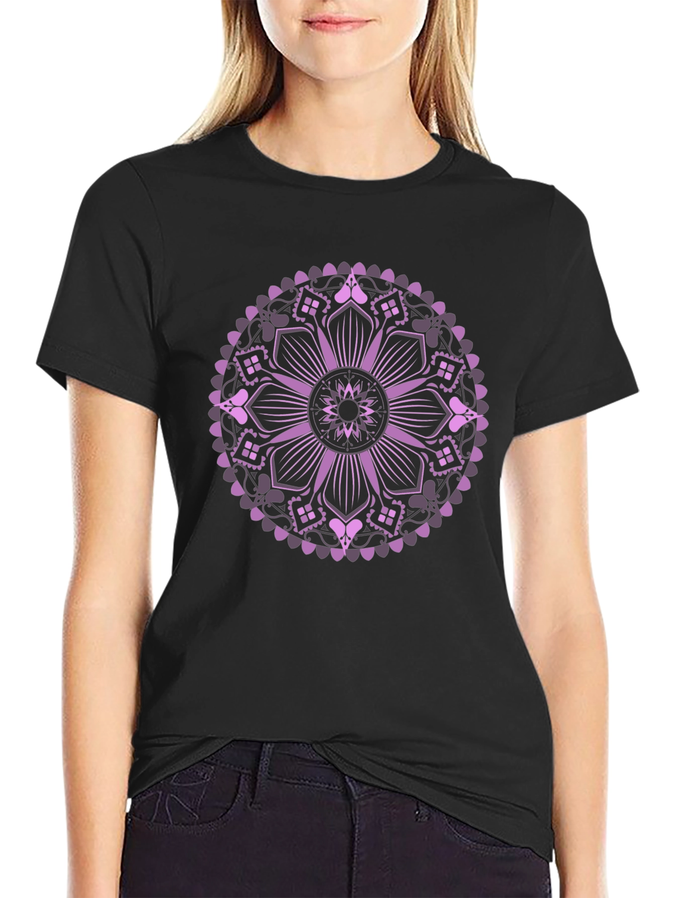 Black Mandala Graphic Print Black T-Shirt view 2