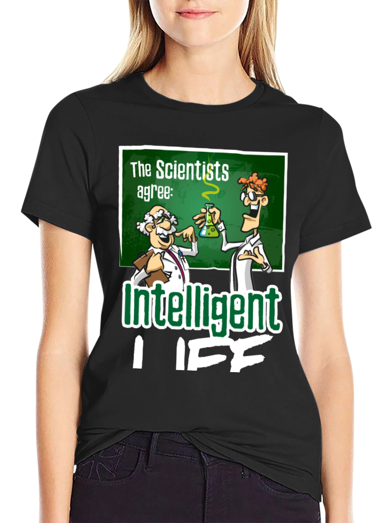 Black Intelligent Life Graphic Tee - Science Humor T-Shirt view 2