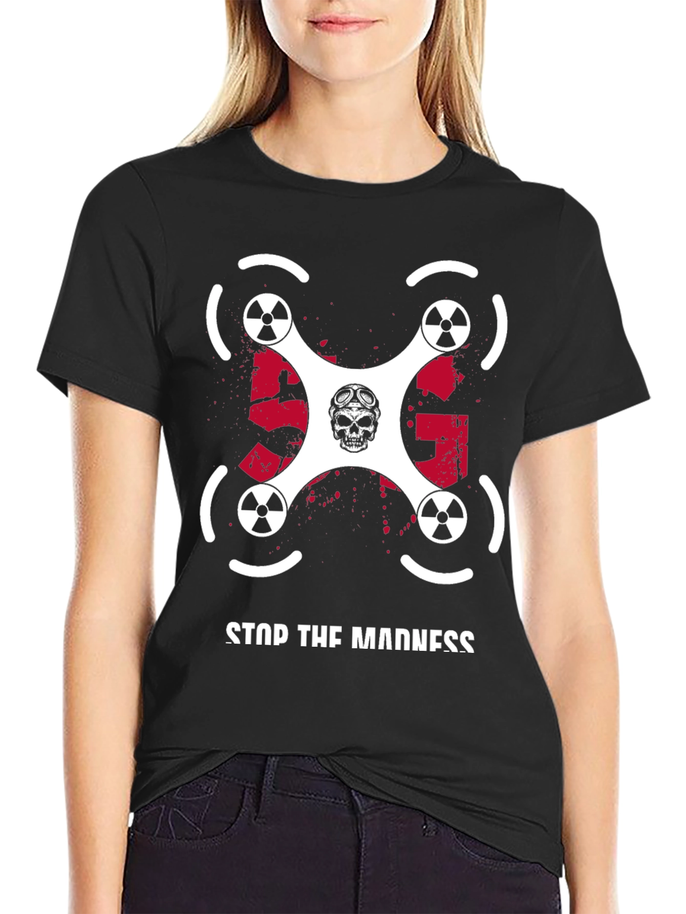 Black Stop The Madness Drone T-Shirt view 2