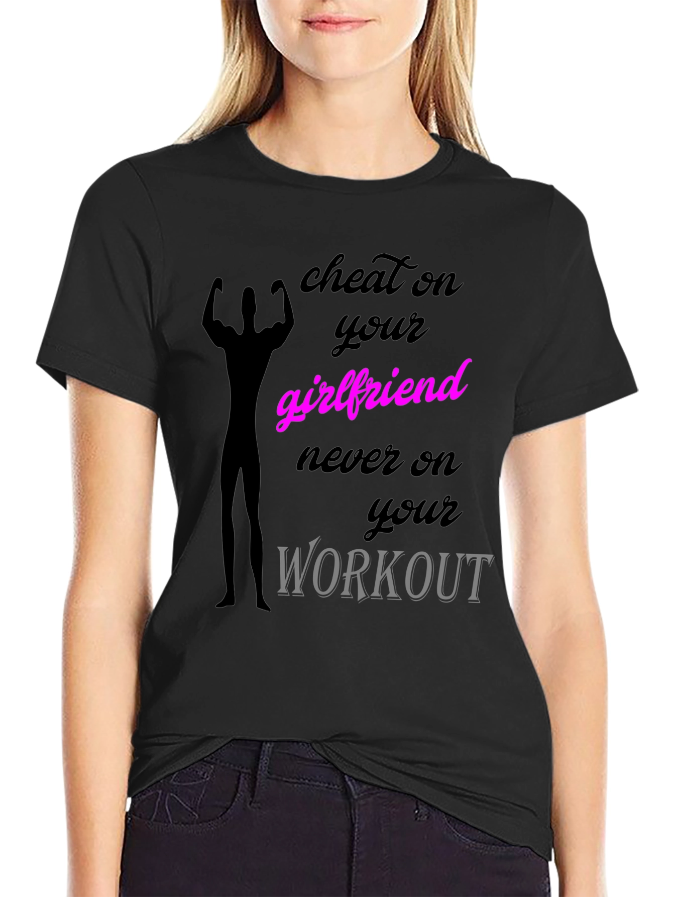 Black Cheat on Your Girlfriend Workout T-Shirt view 2