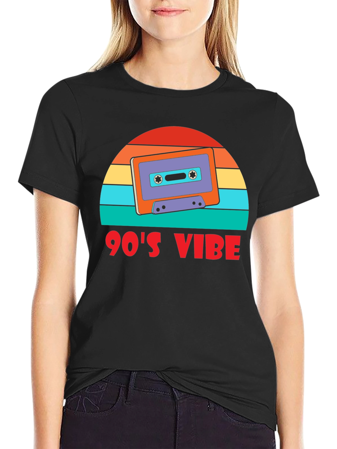 Black 90's Vibe Retro Cassette T-Shirt view 2