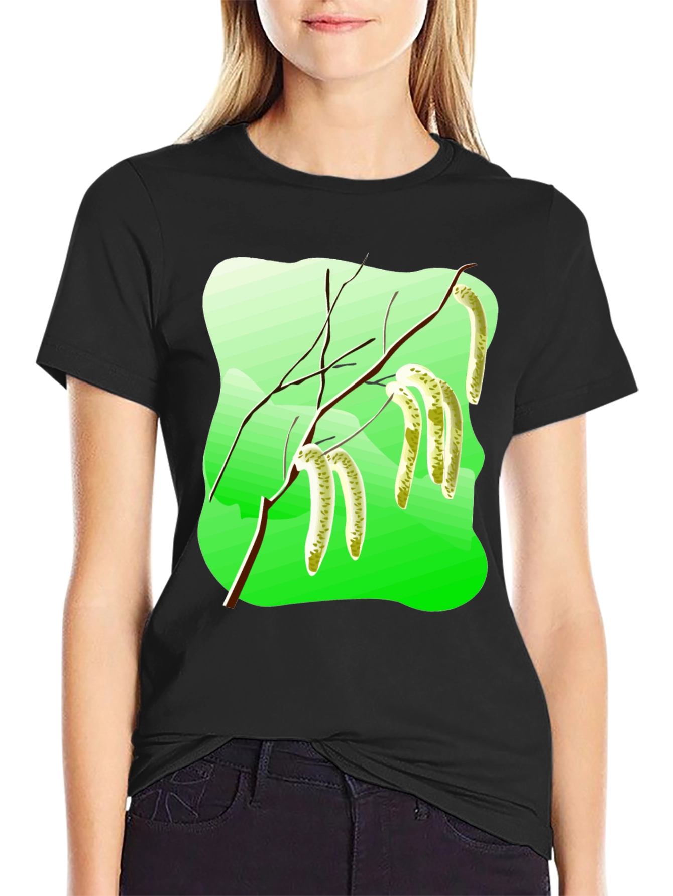 Black Nature Inspired Graphic T-Shirt view 2