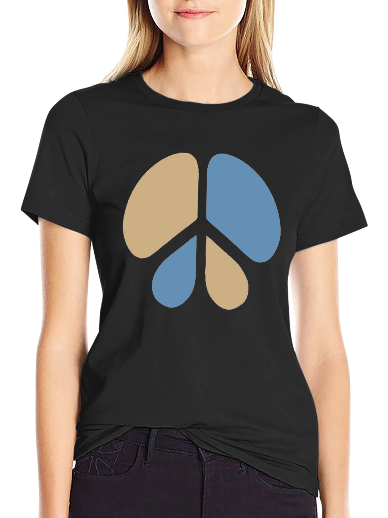 Black Peace Sign Graphic Tee - Casual Black T-Shirt view 2