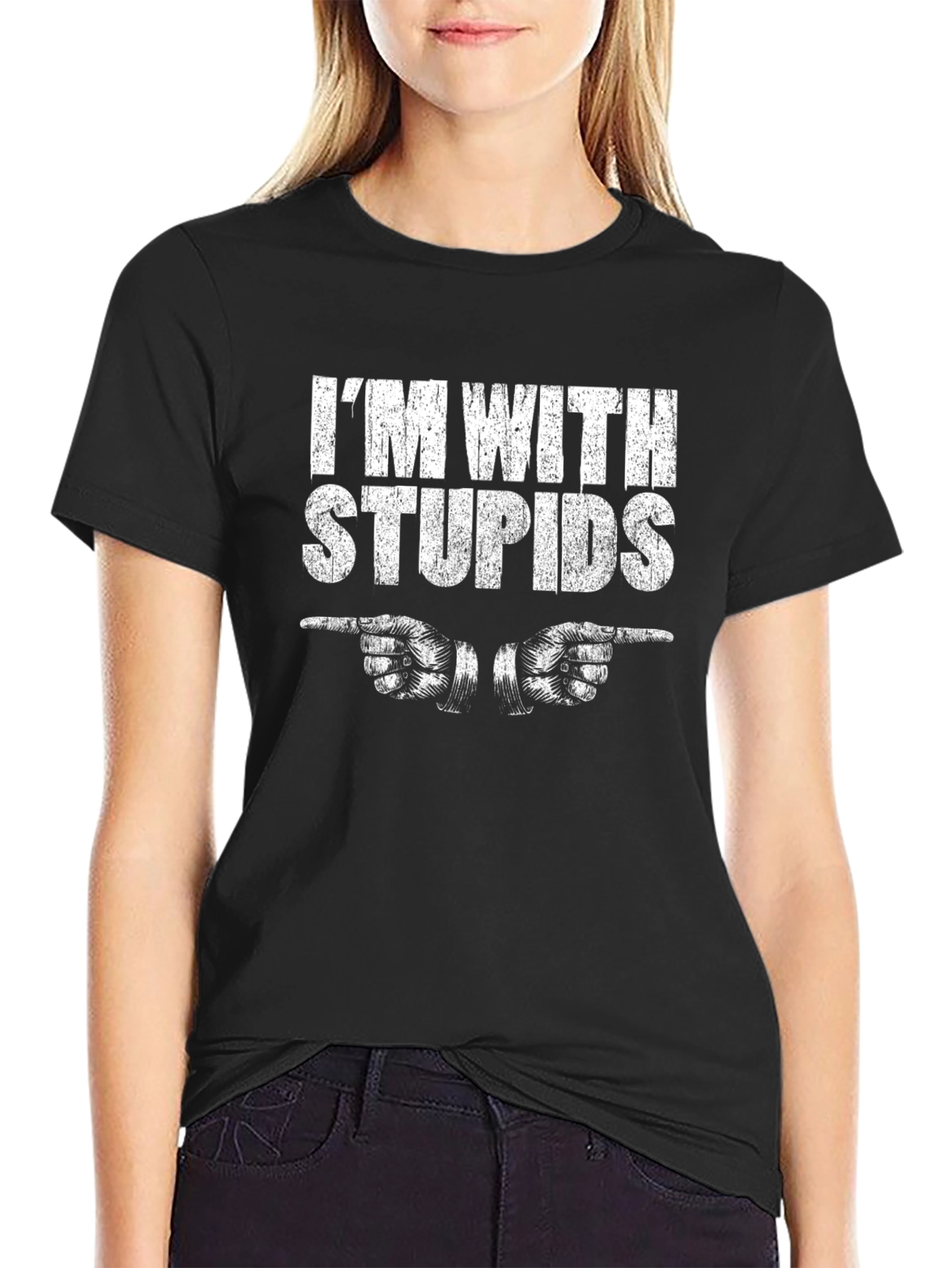Black I'm With Stupid Novelty Graphic T-Shirt view 2