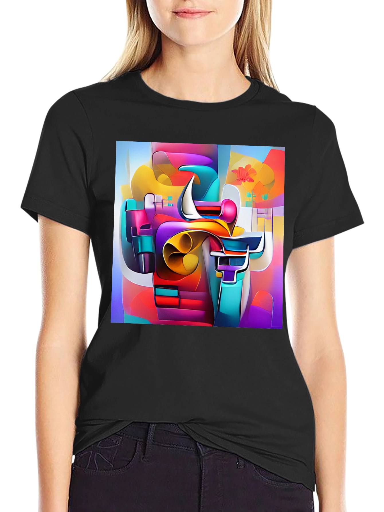 Black Abstract Art Tee - Vibrant Graphic Print view 2