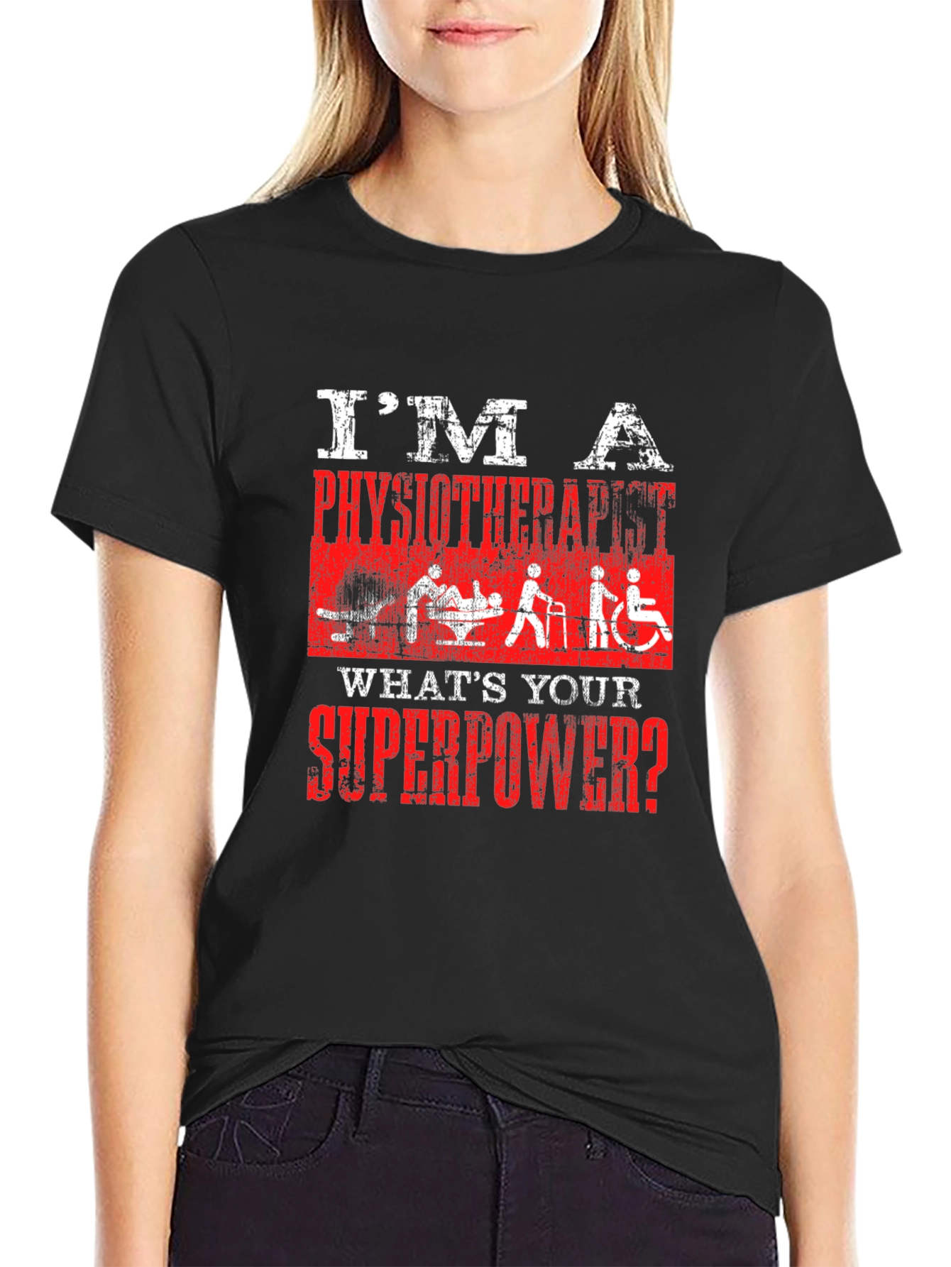 Black Physiotherapist Superpower T-Shirt - Black view 2