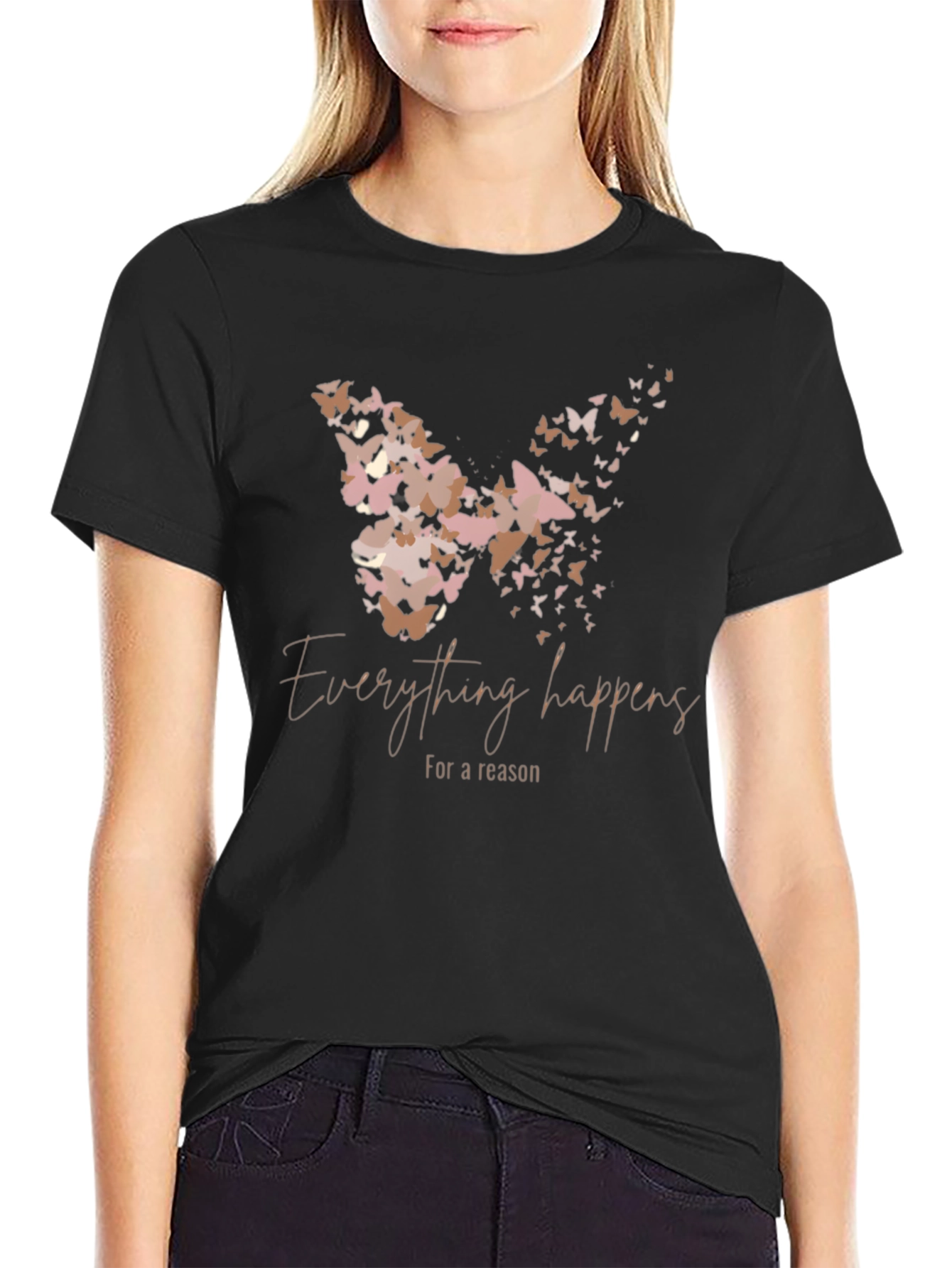 Black Butterfly Effect T-Shirt: Everything Happens for a Reason view 2