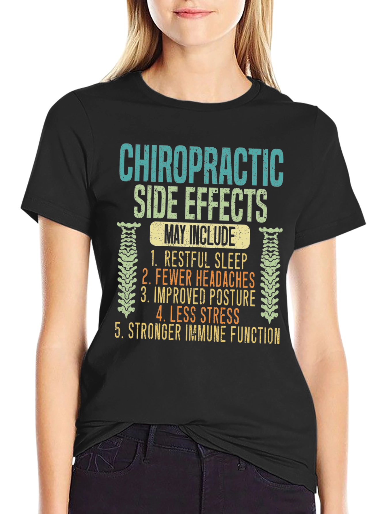 Black Chiropractic Side Effects T-Shirt view 2