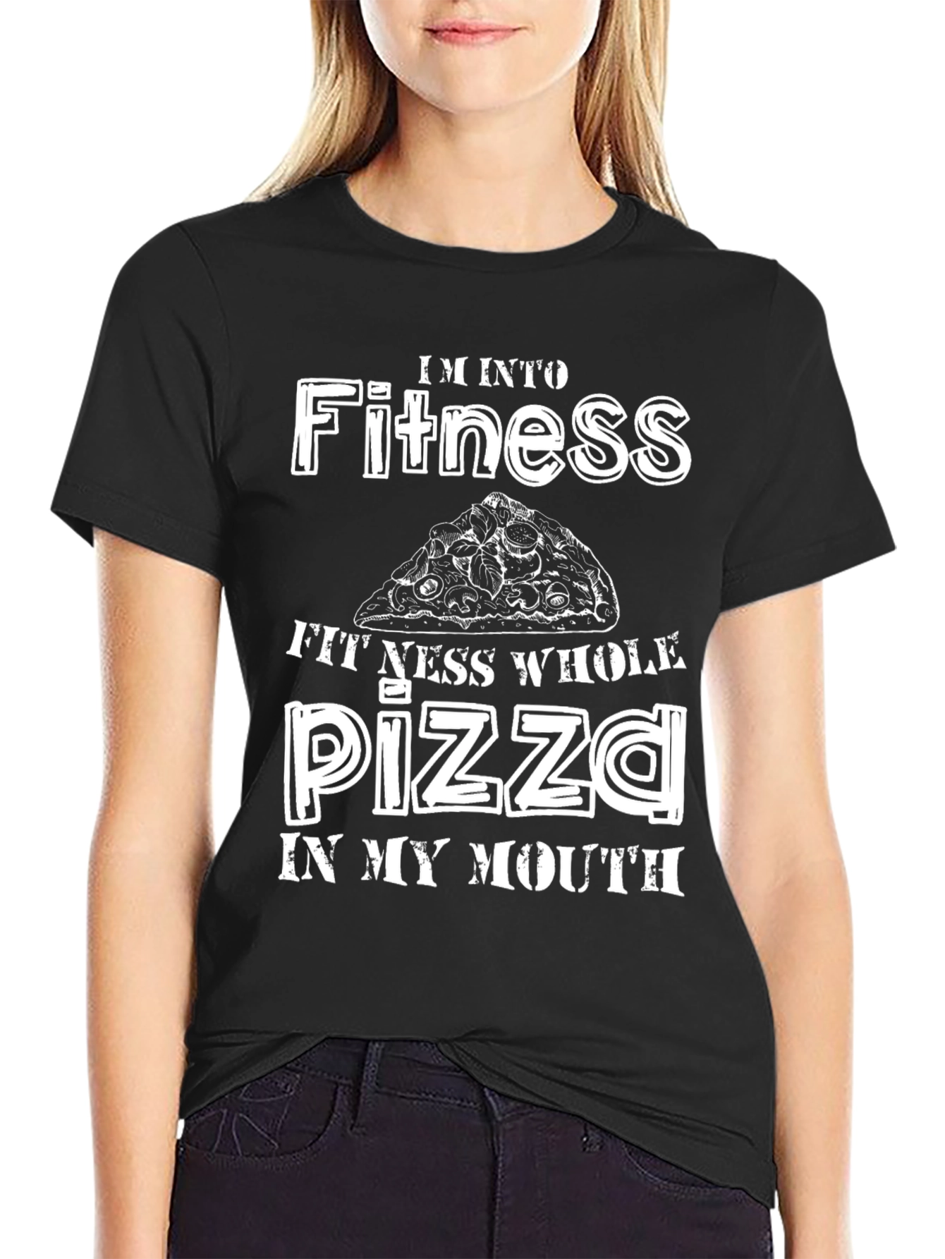 Black Fitness Whole Pizza Funny T-Shirt view 2