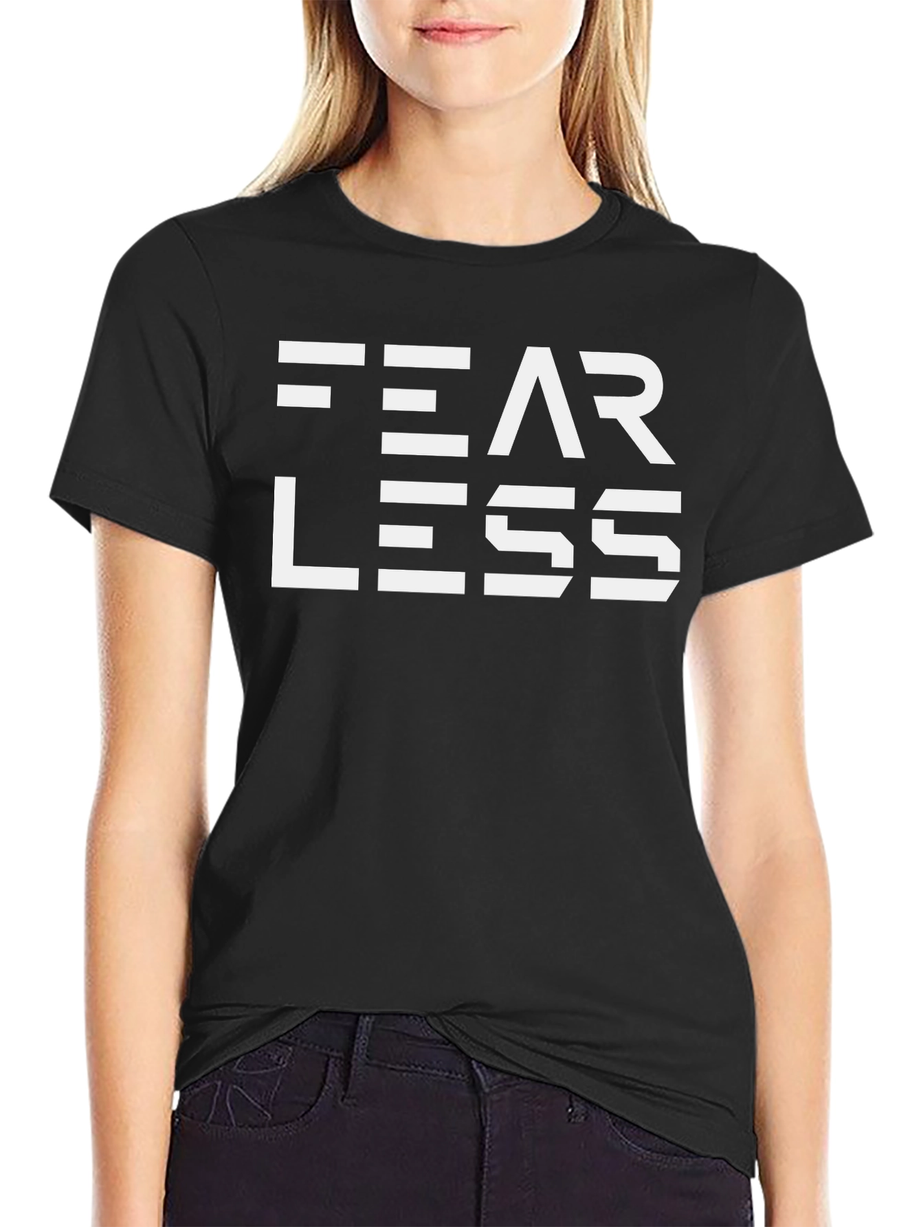 Black Fearless Graphic Tee - Black Cotton T-Shirt view 2