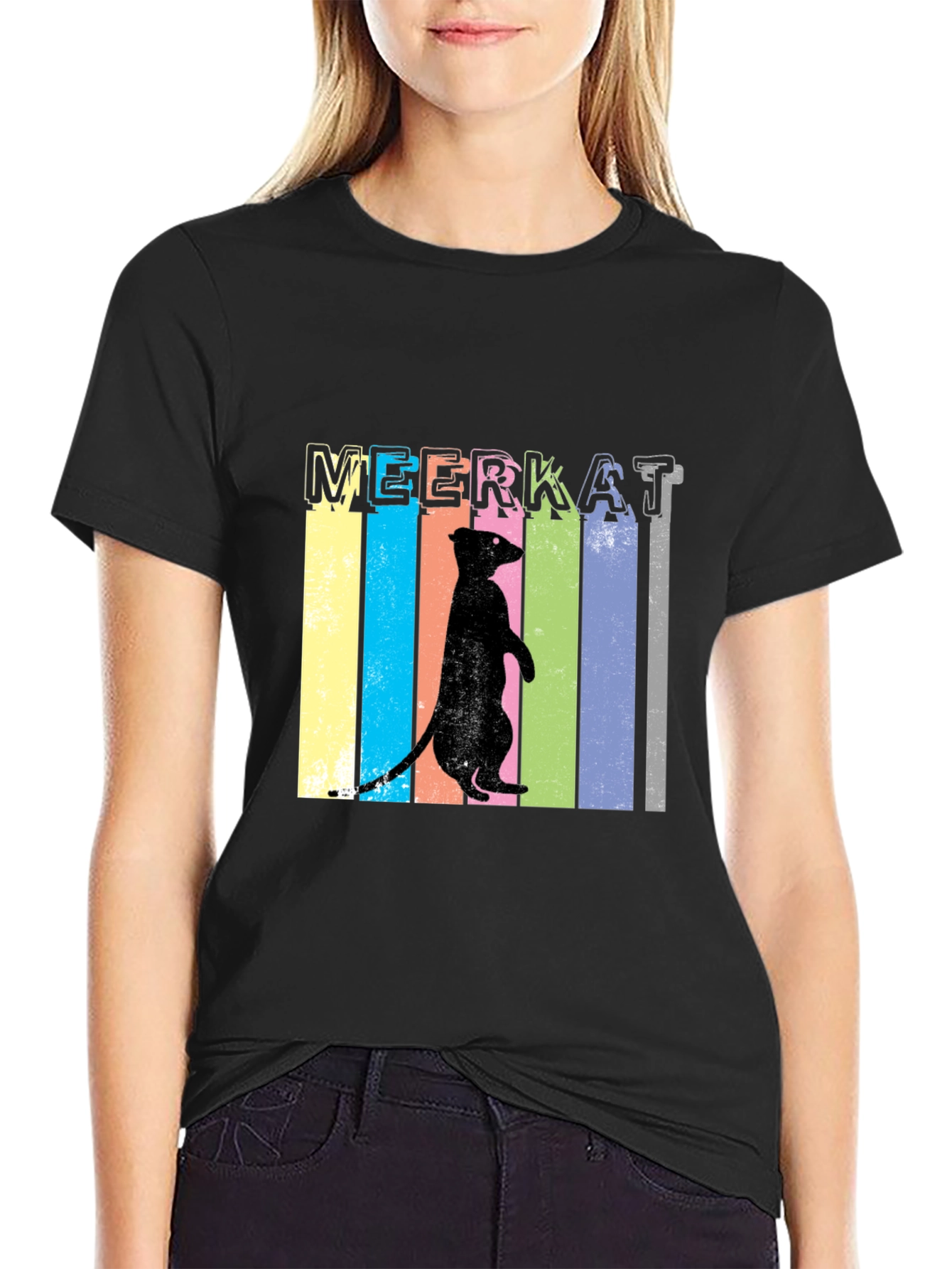 Black Meerkat Graphic Tee - Fun Animal T-Shirt view 2