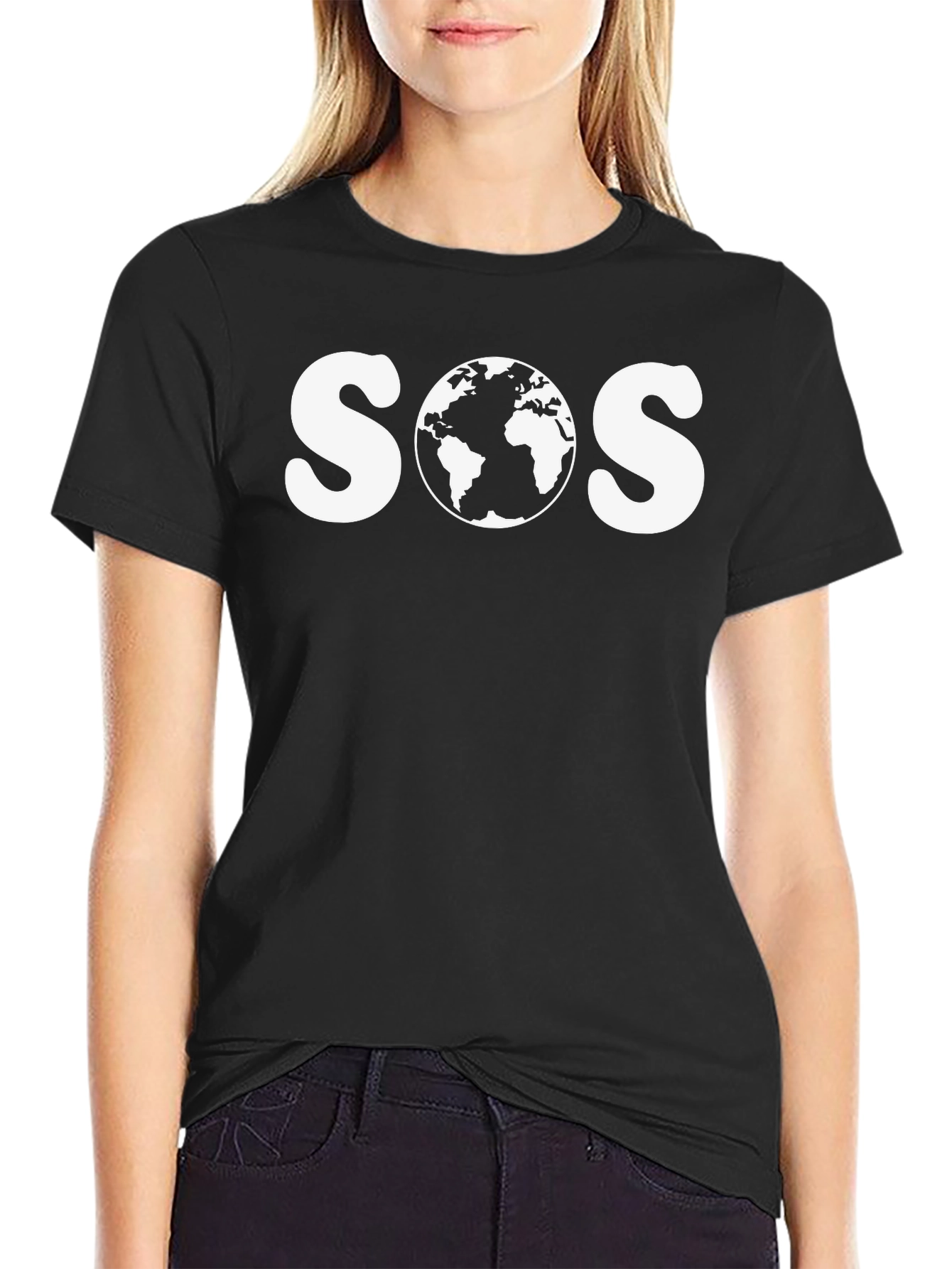 Black SOS Earth Graphic Tee - Save Our Planet T-Shirt view 2