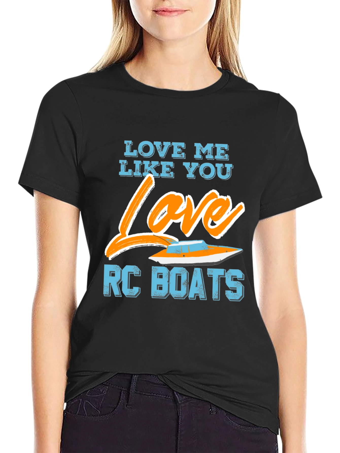 Black Love Me Like You Love RC Boats Graphic T-Shirt view 2