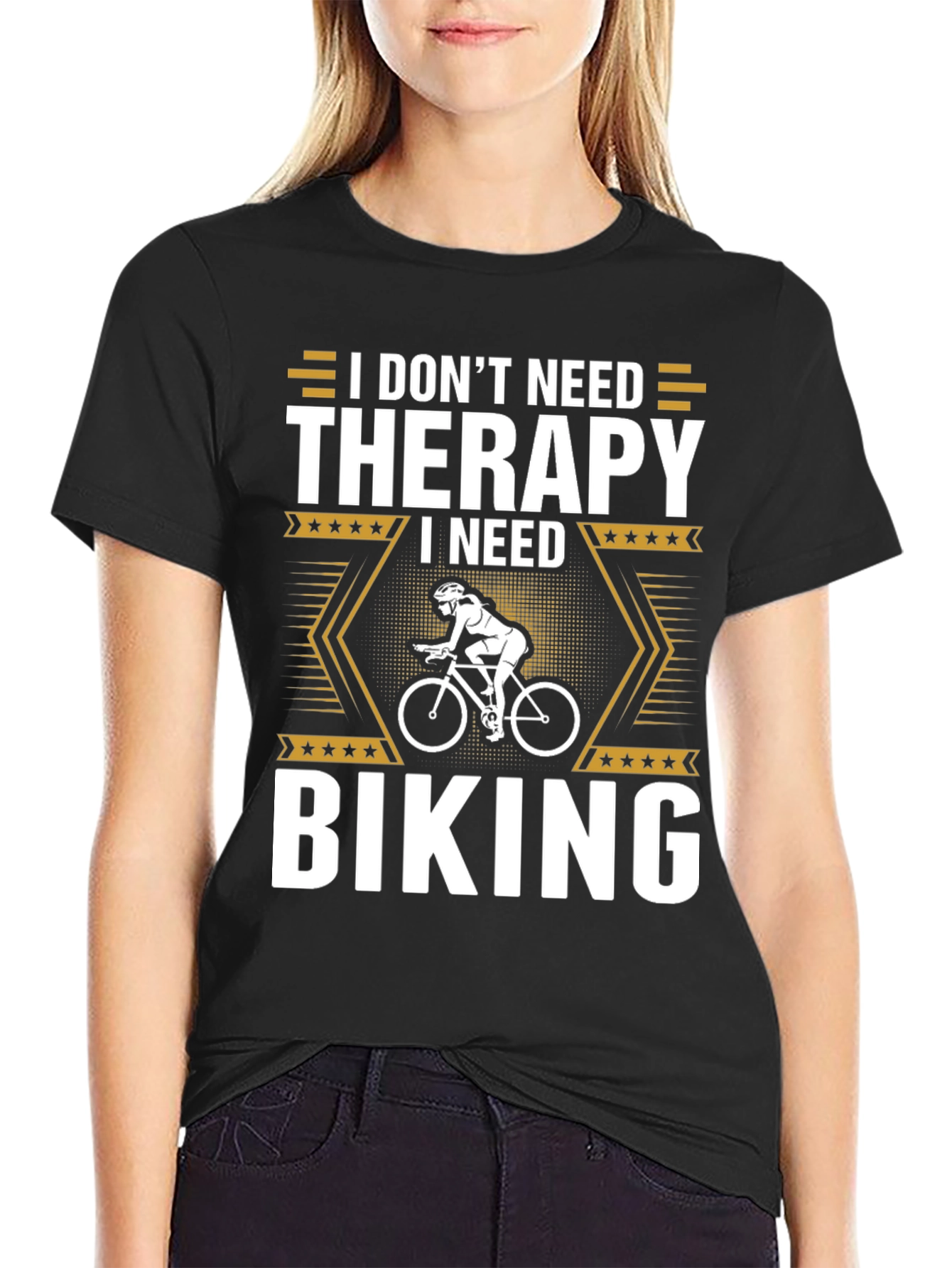 Black I Don't Need Therapy I Need Biking T-Shirt view 2