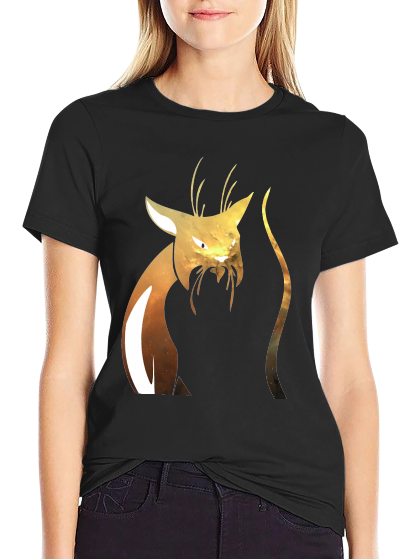 Black Abstract Cat Graphic T-Shirt view 2