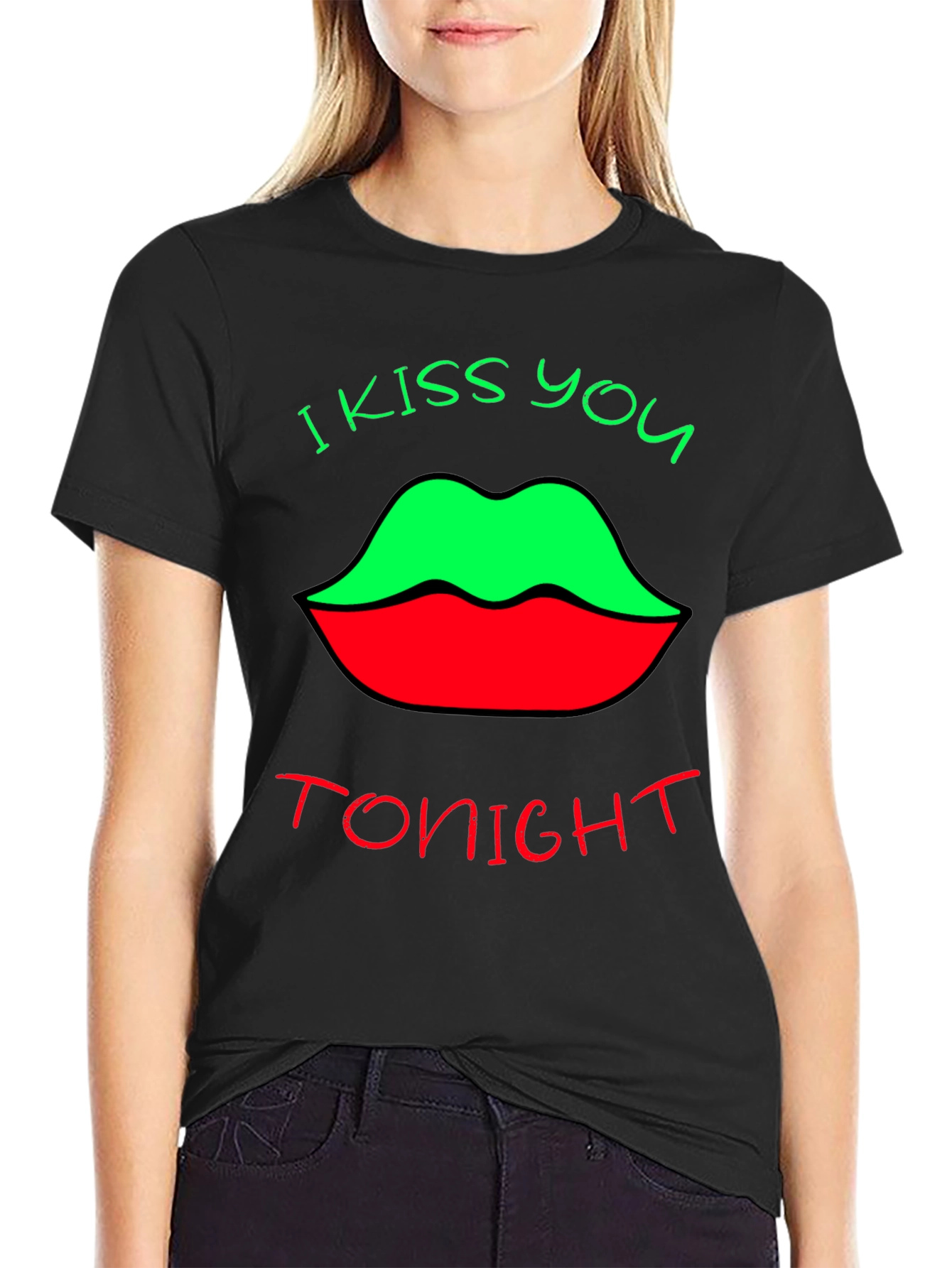 Black Kiss You Tonight Graphic Tee - Unique Lip Design view 2