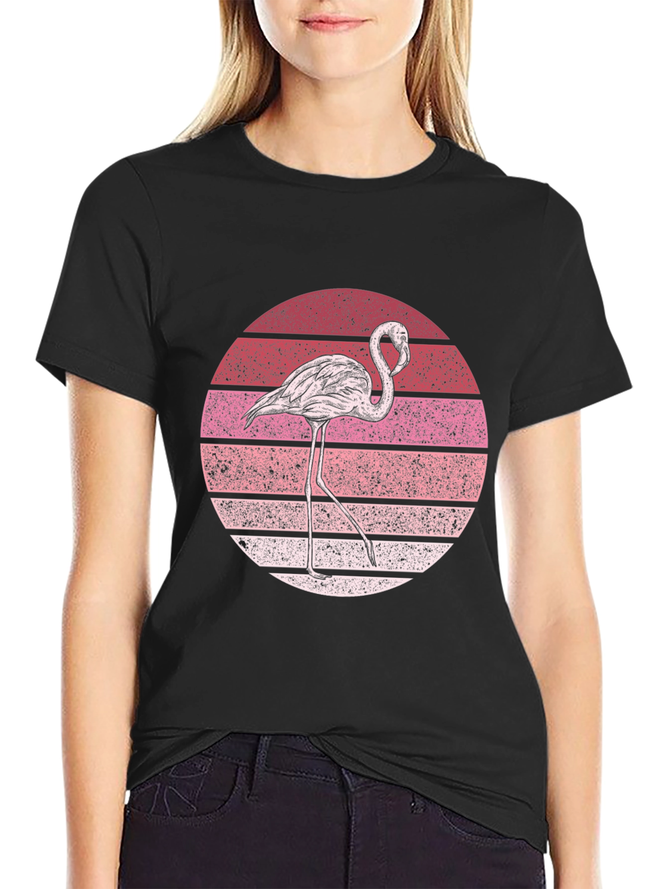 Black Flamingo Sunset Graphic Tee view 2