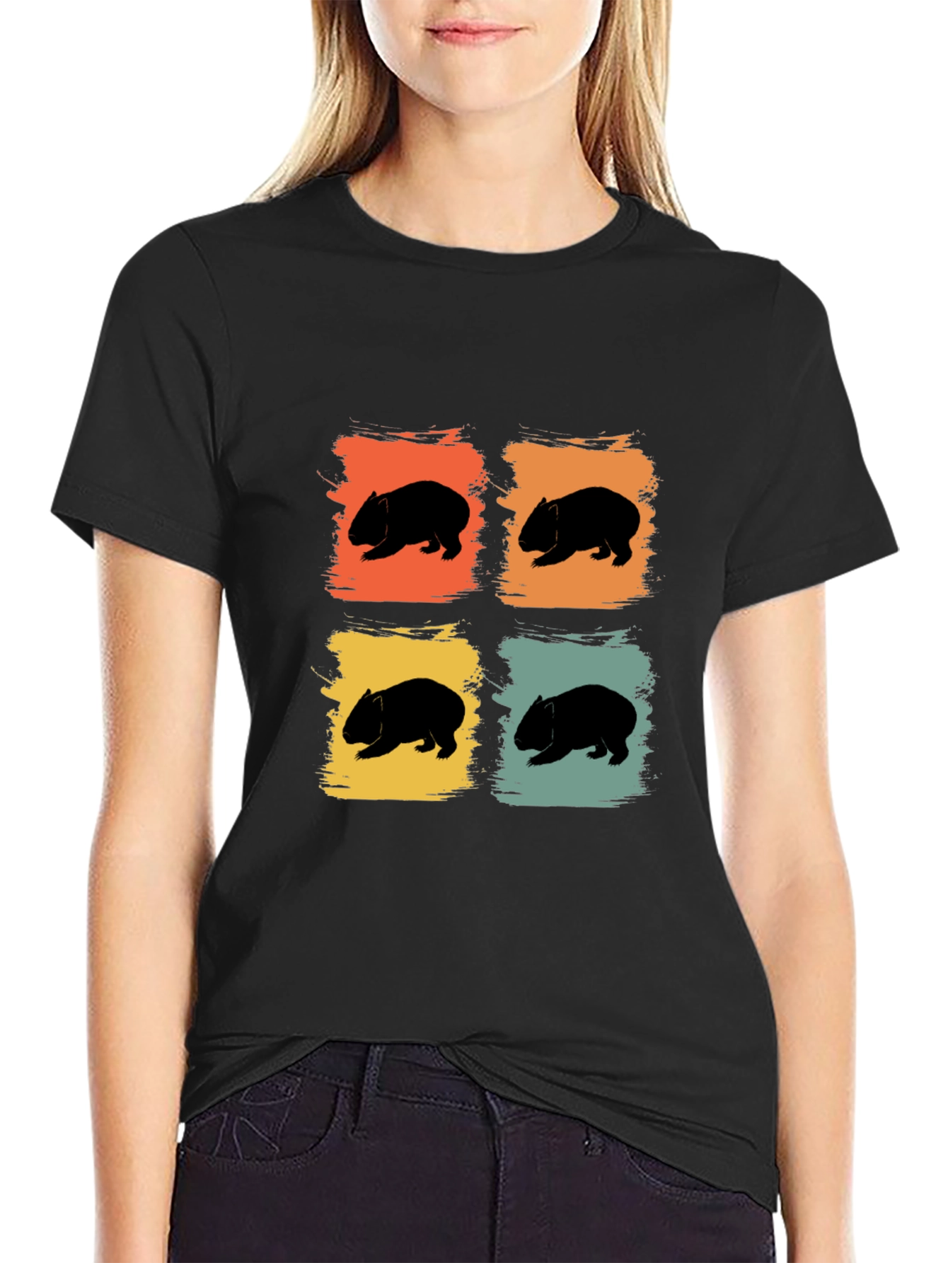 Black Wombat Retro Style T-Shirt - Unique Animal Lover Tee view 2
